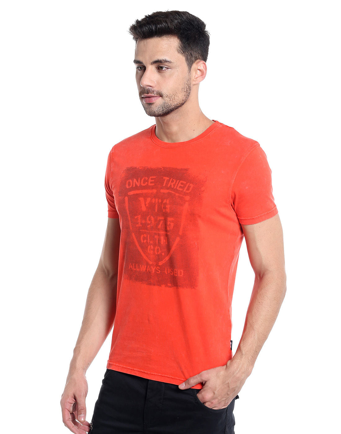 Orange Graphic Print Crew Neck T-Shirt