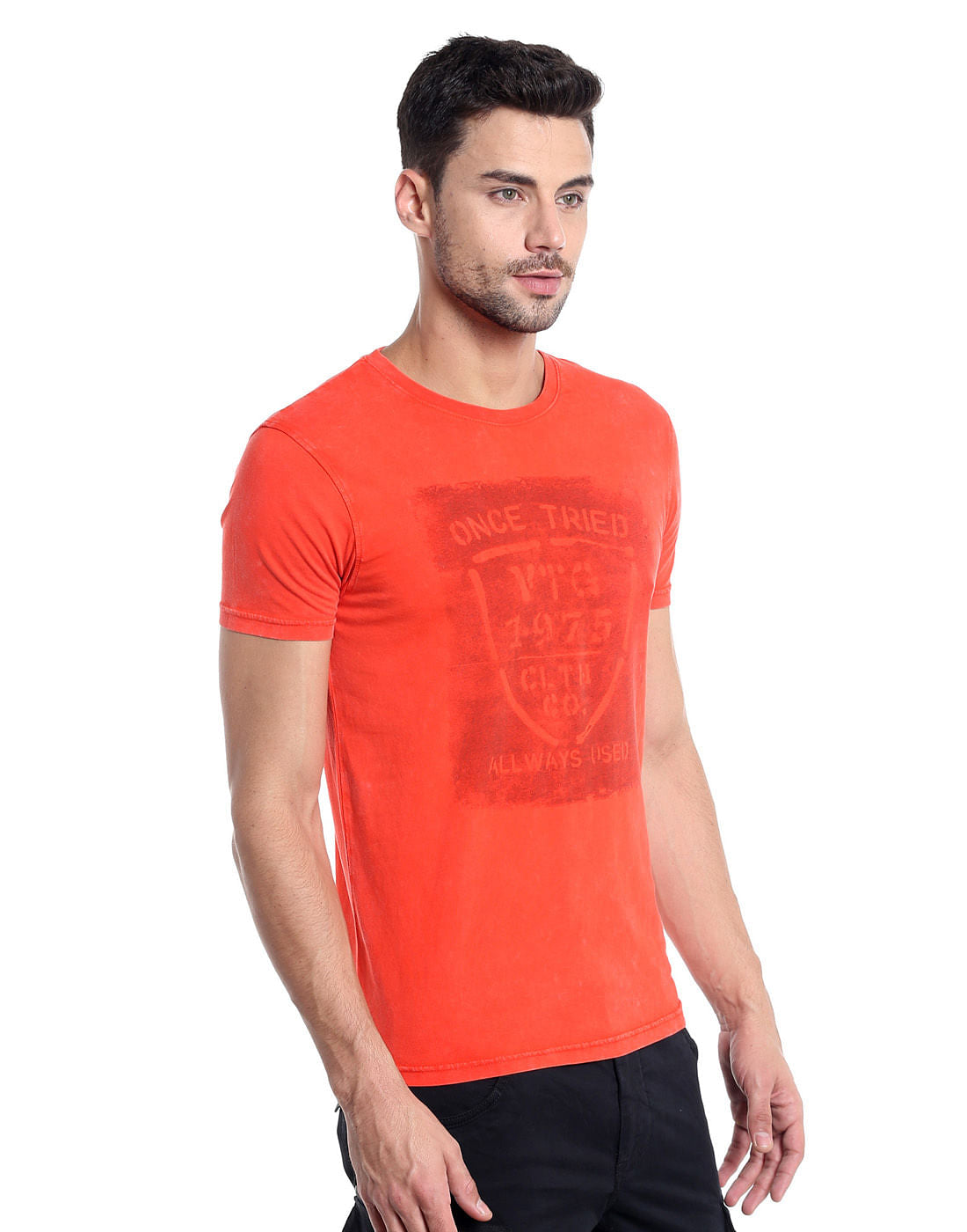 Orange Graphic Print Crew Neck T-Shirt