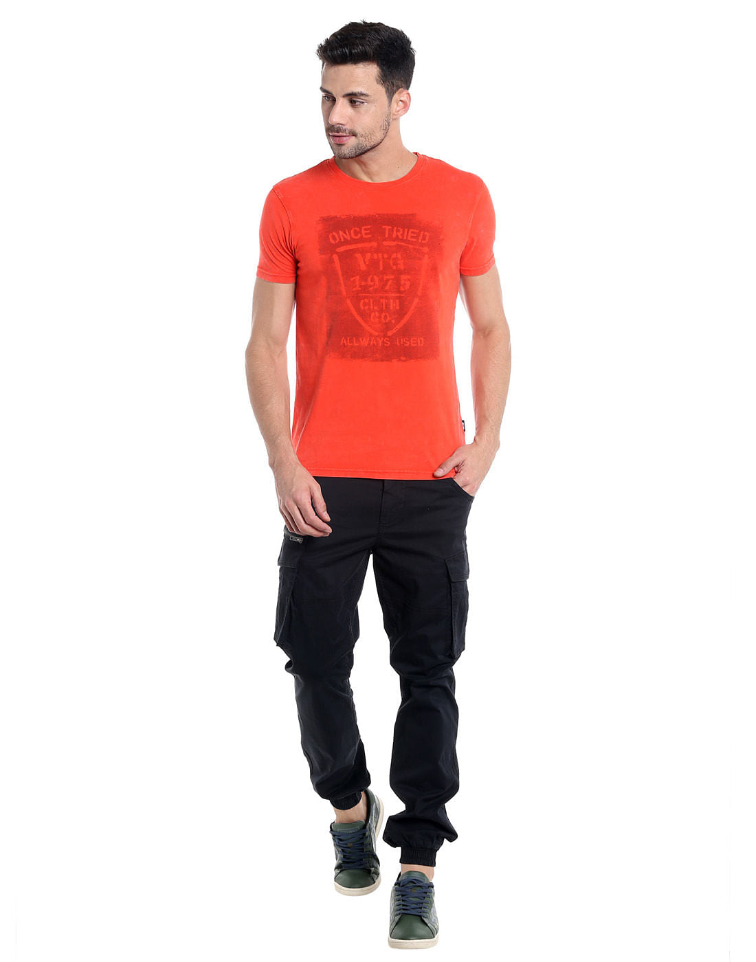 Orange Graphic Print Crew Neck T-Shirt