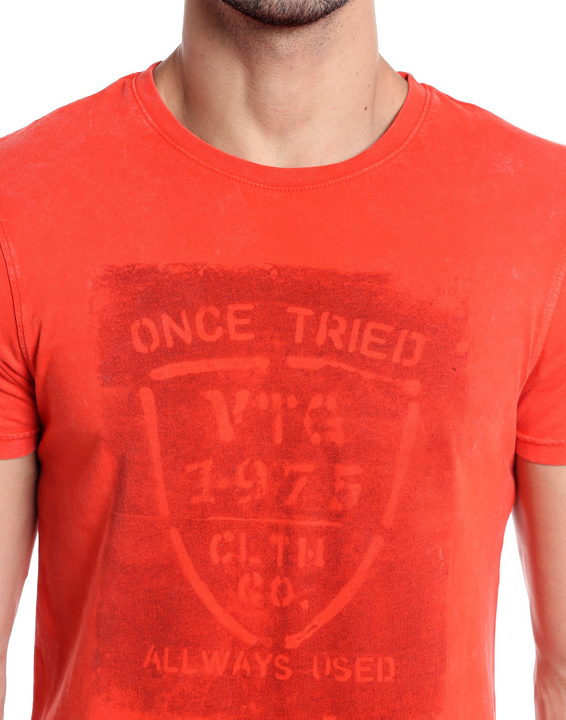 Orange Graphic Print Crew Neck T-Shirt