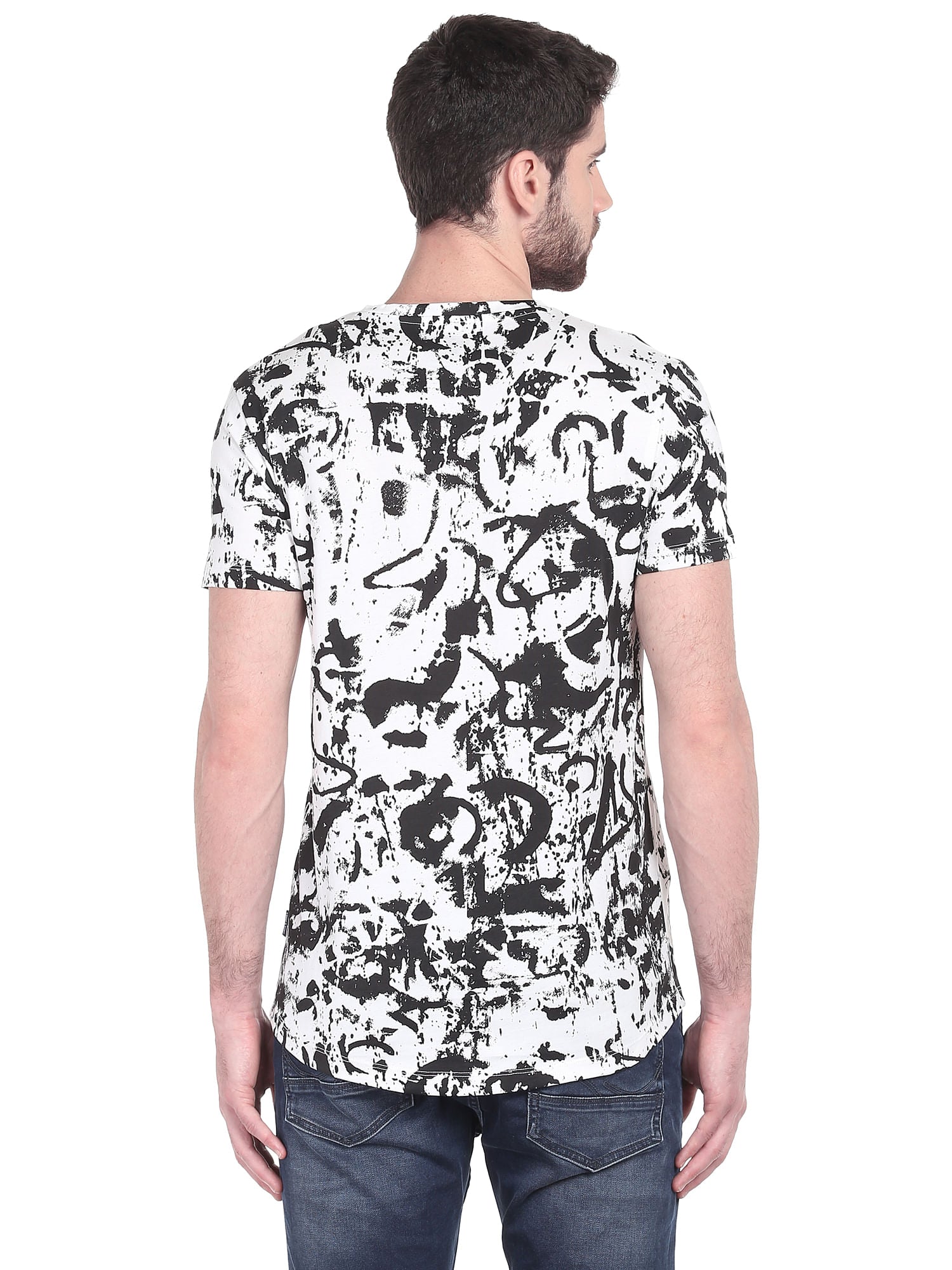 White Printed V-Neck T-Shirt