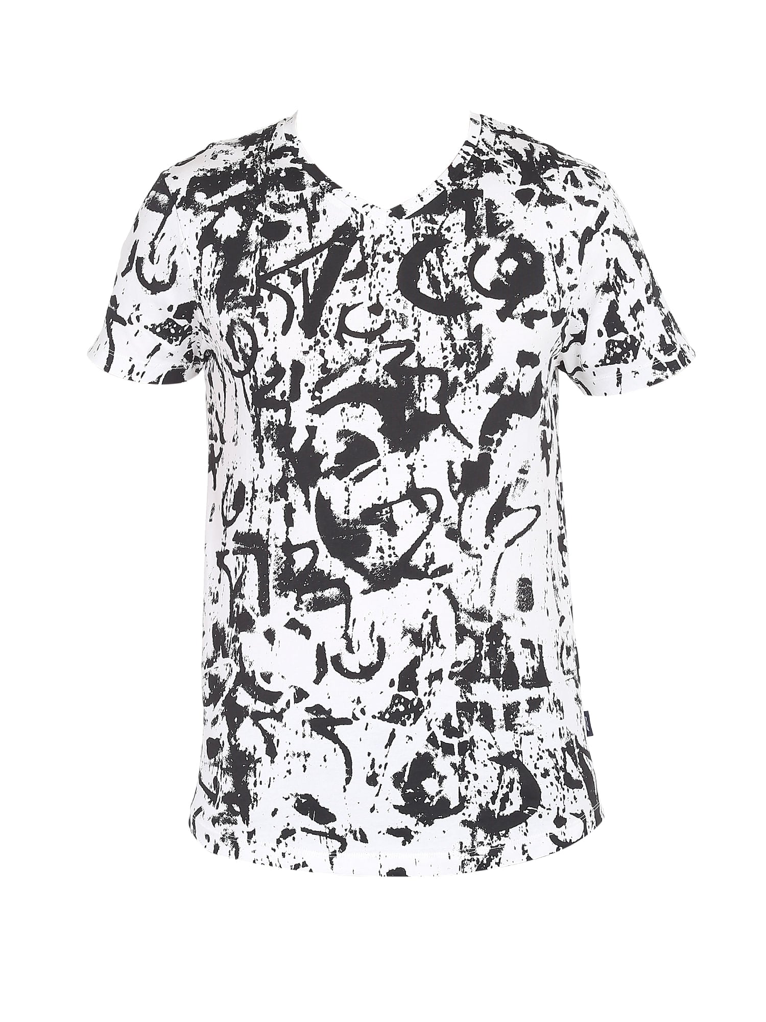 White Printed V-Neck T-Shirt
