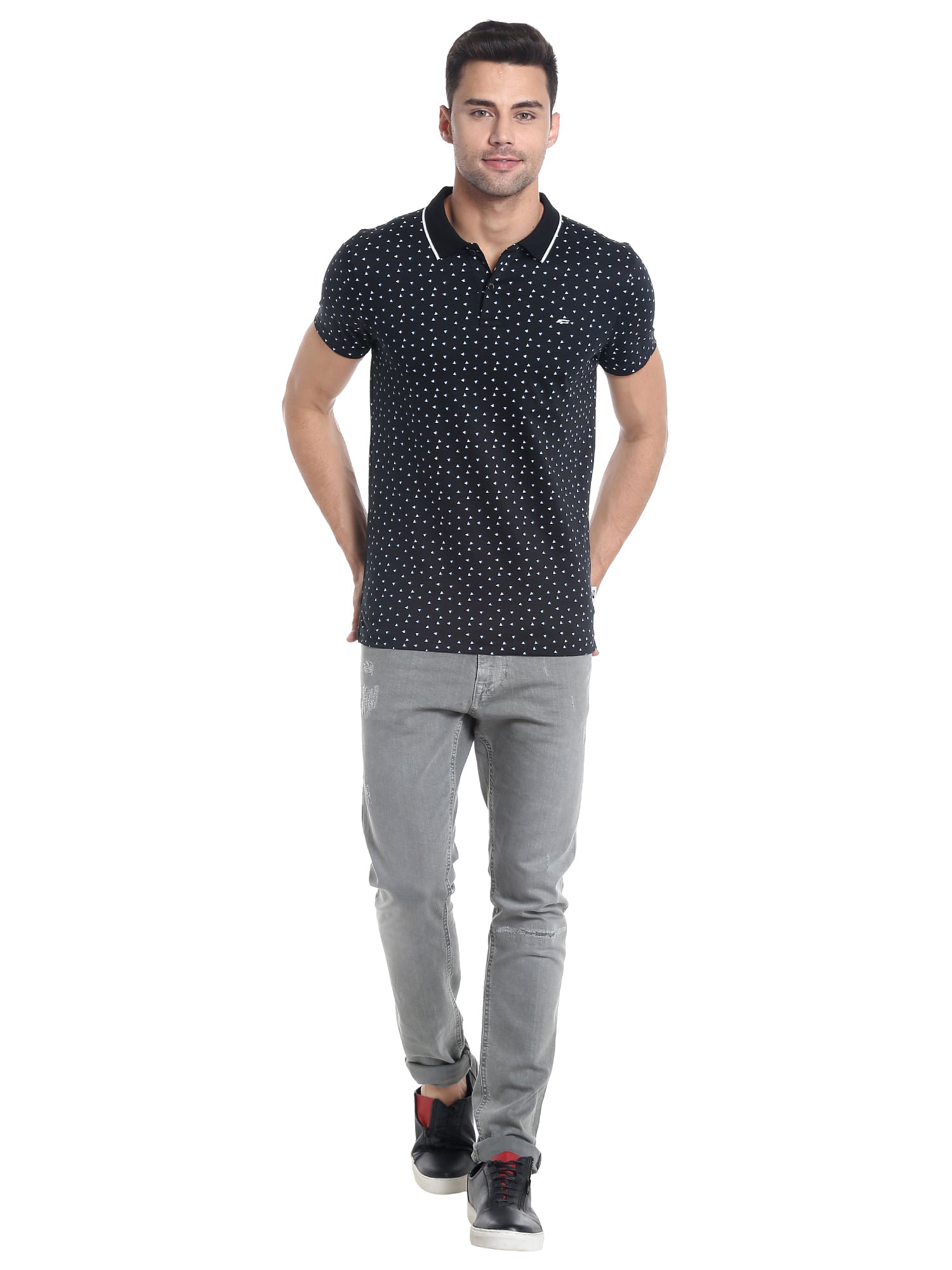 Black Printed Polo T-Shirt