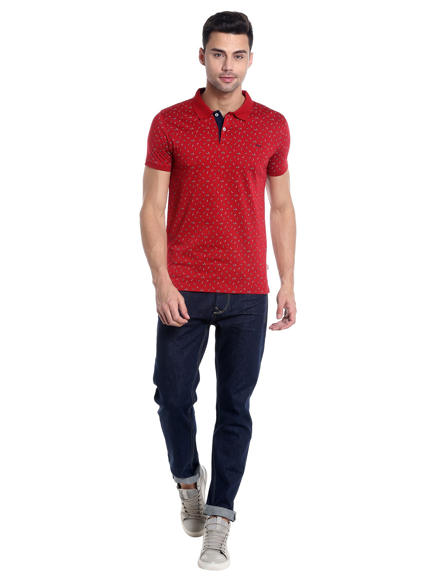 Bright Red Printed Polo T-Shirt