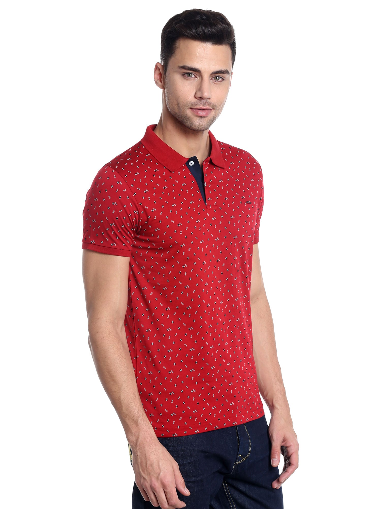 Bright Red Printed Polo T-Shirt