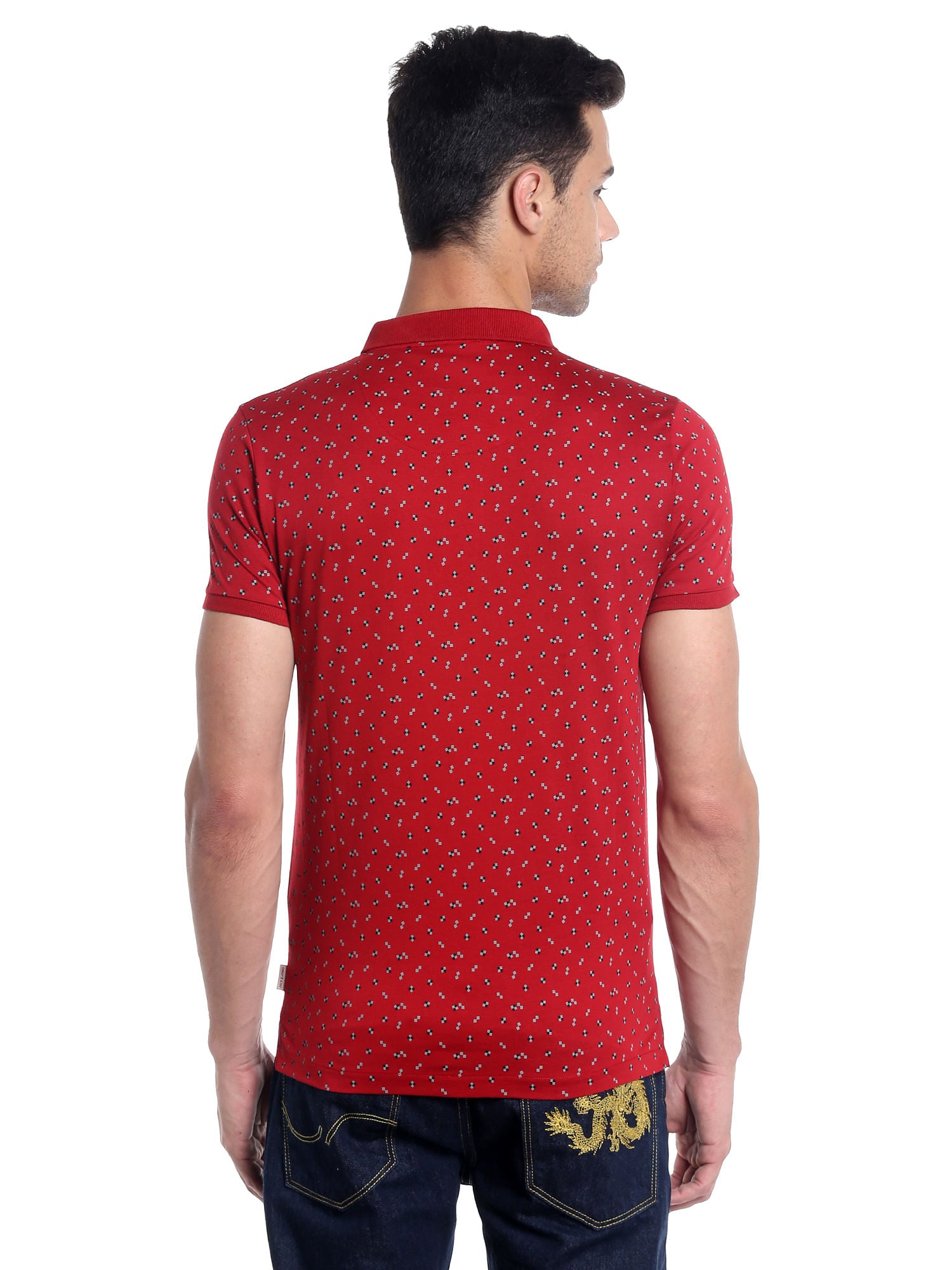 Bright Red Printed Polo T-Shirt