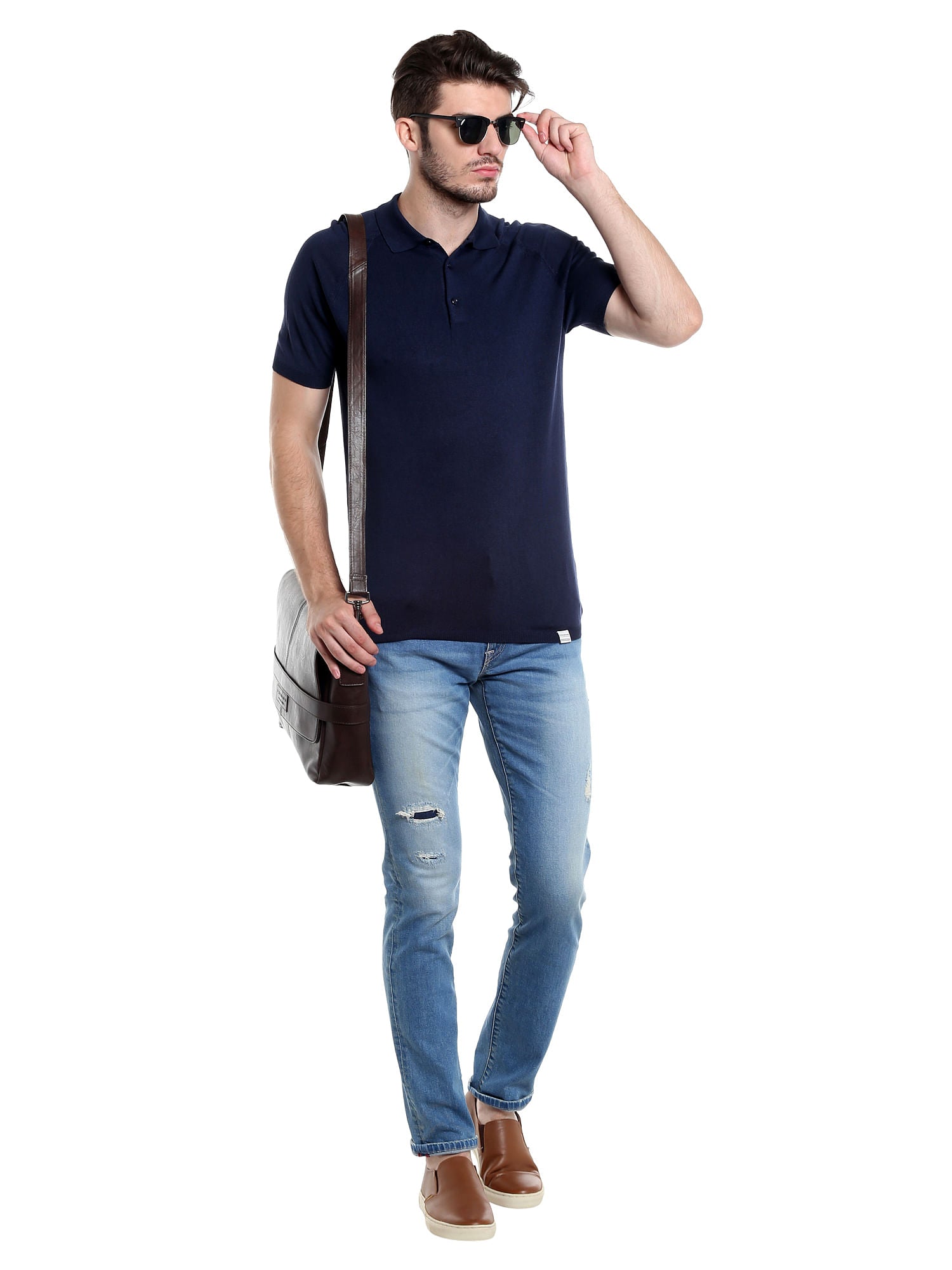 Light Blue Distressed Slim Fit Jeans