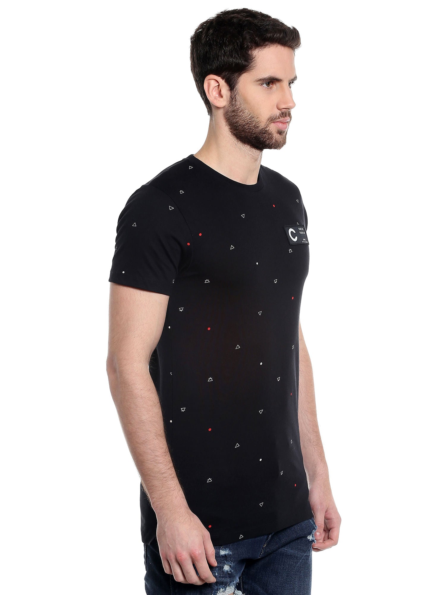 Printed Black Crew Neck T-Shirt