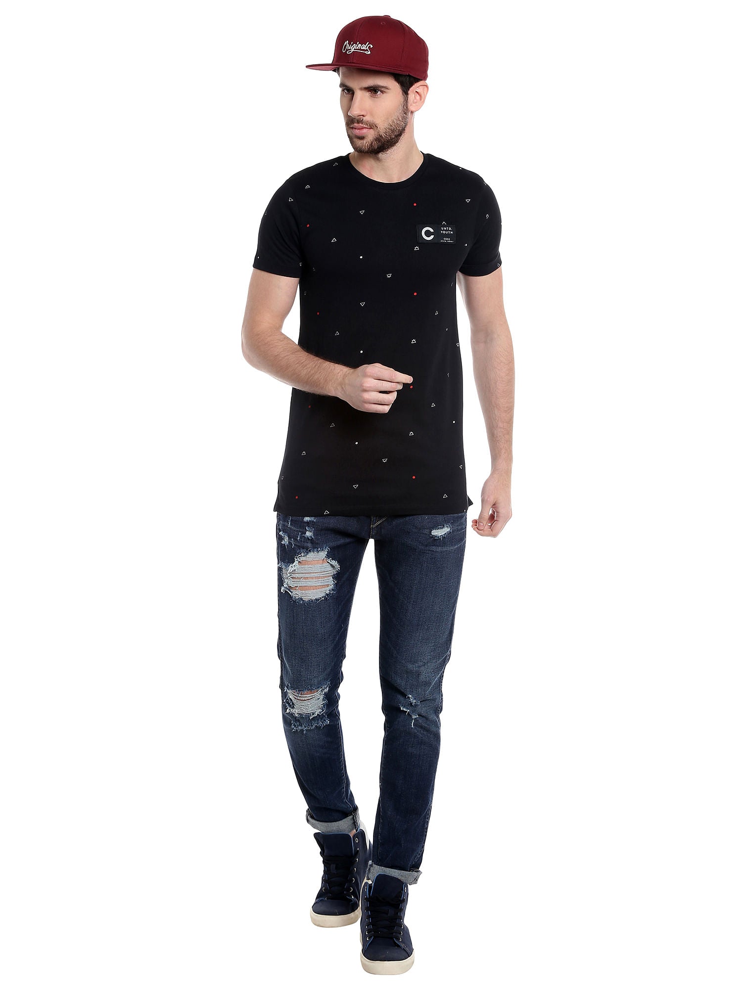 Printed Black Crew Neck T-Shirt