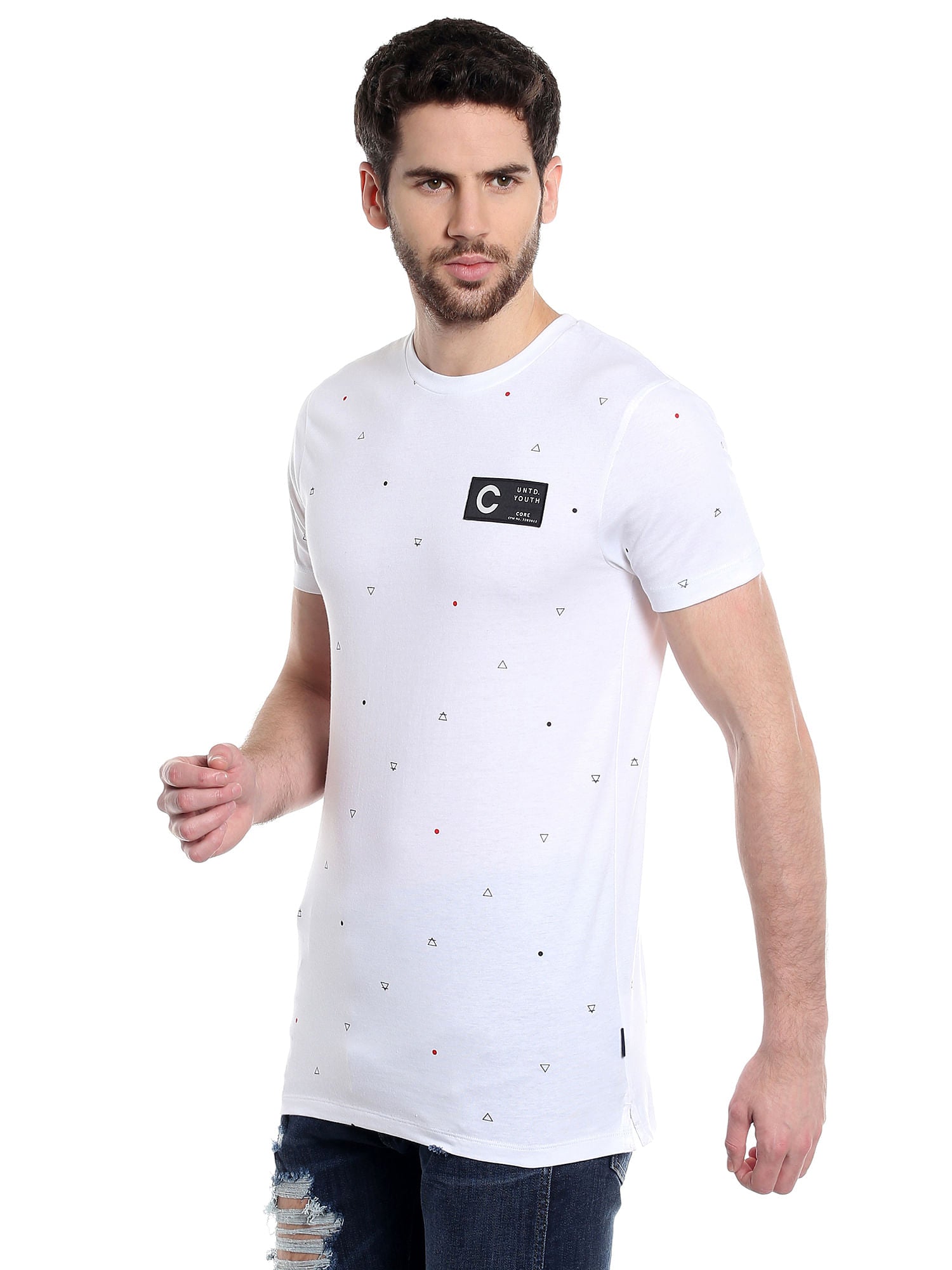 Printed White Crew Neck T-Shirt