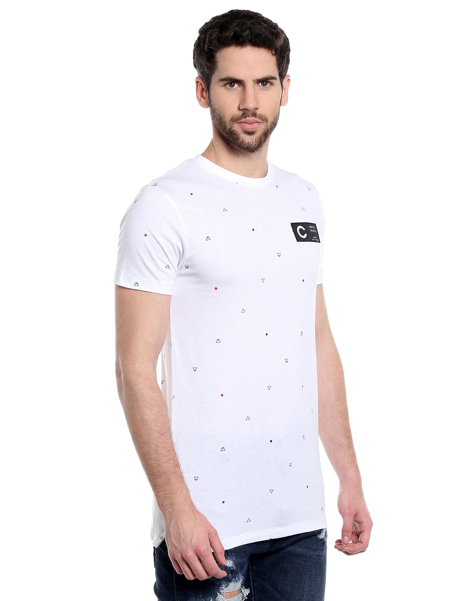 Printed White Crew Neck T-Shirt