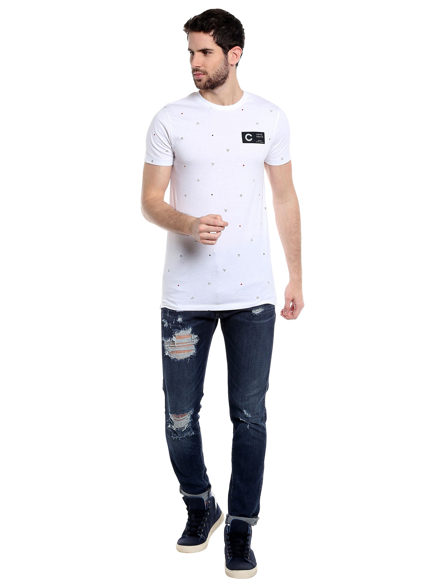 Printed White Crew Neck T-Shirt