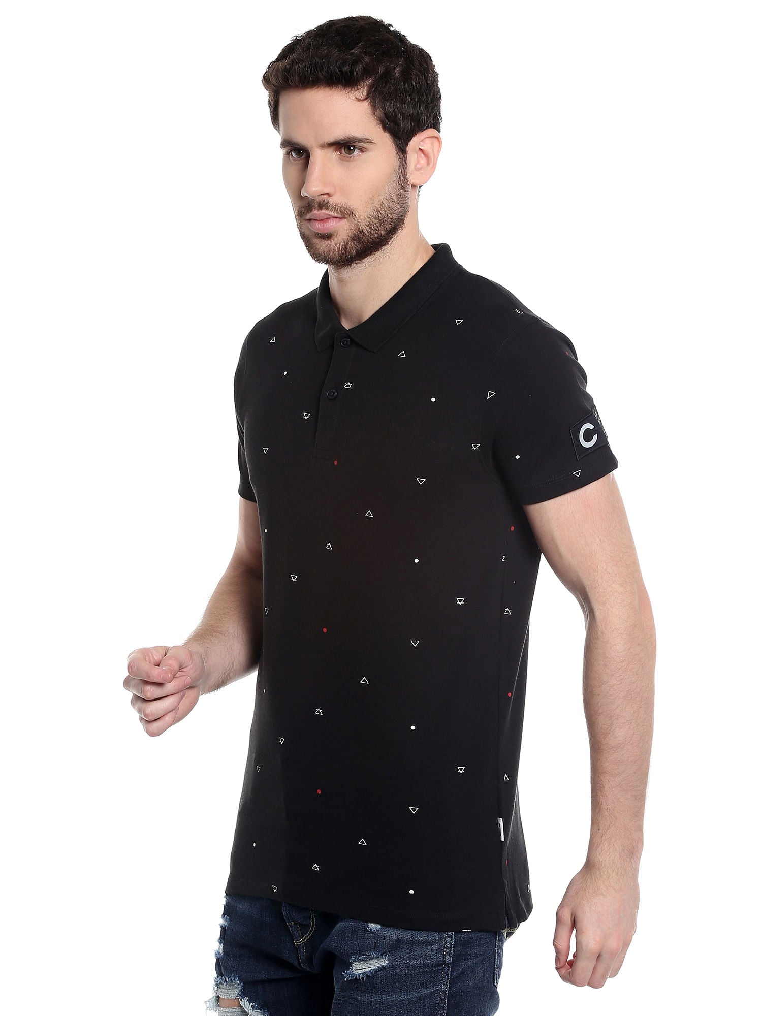 Black Printed Polo T-Shirt