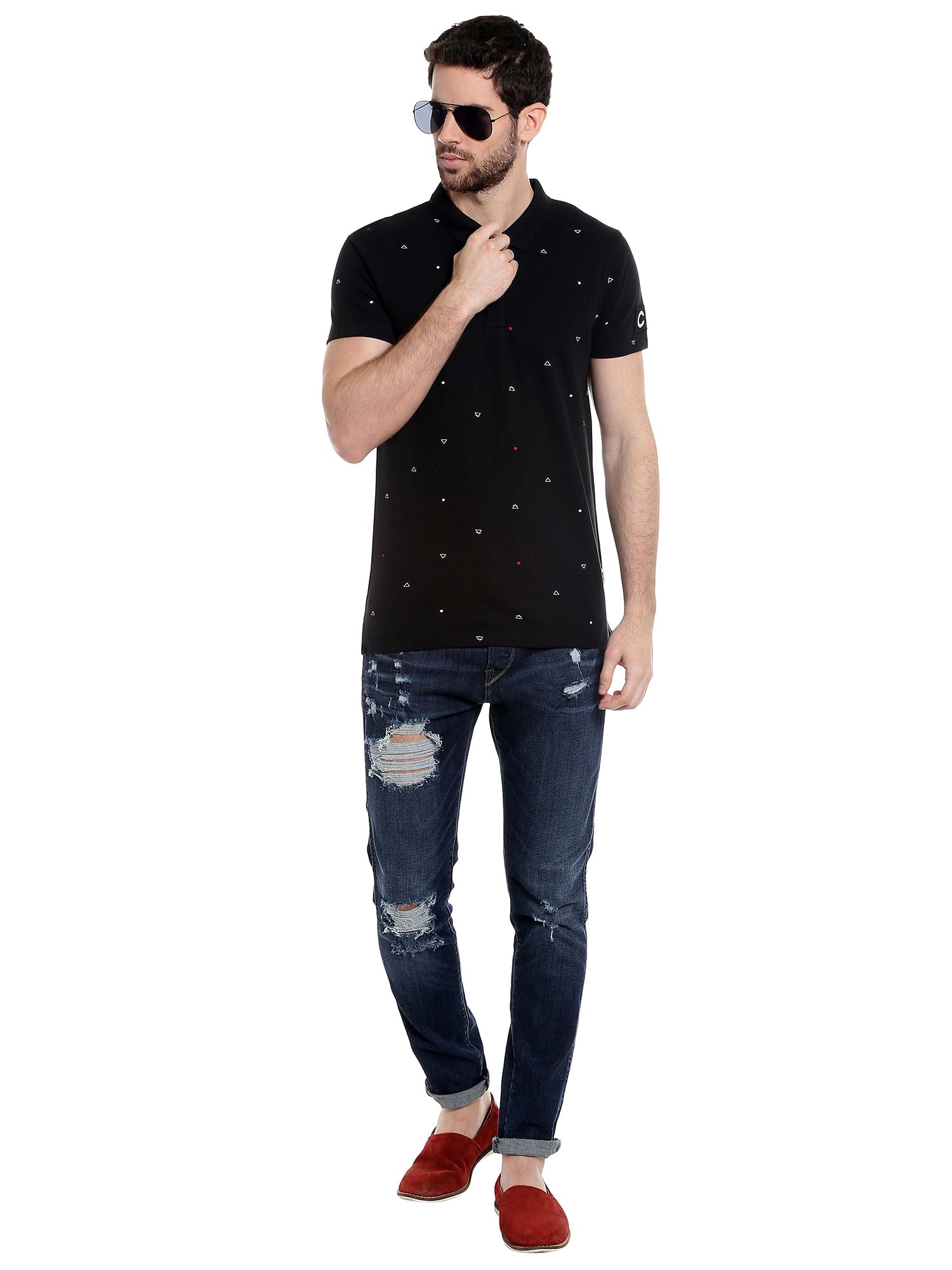 Black Printed Polo T-Shirt