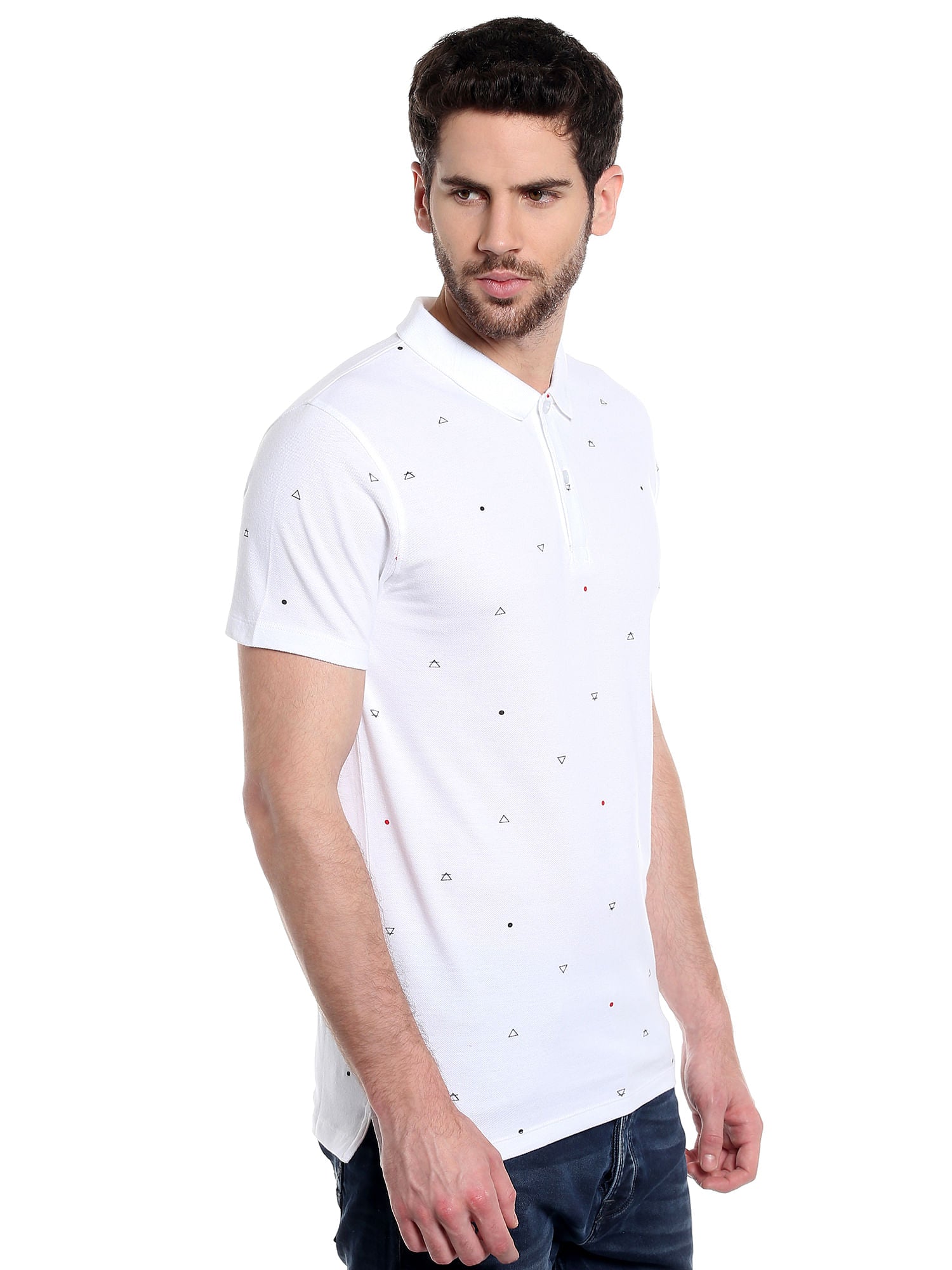 White Printed Polo T-Shirt