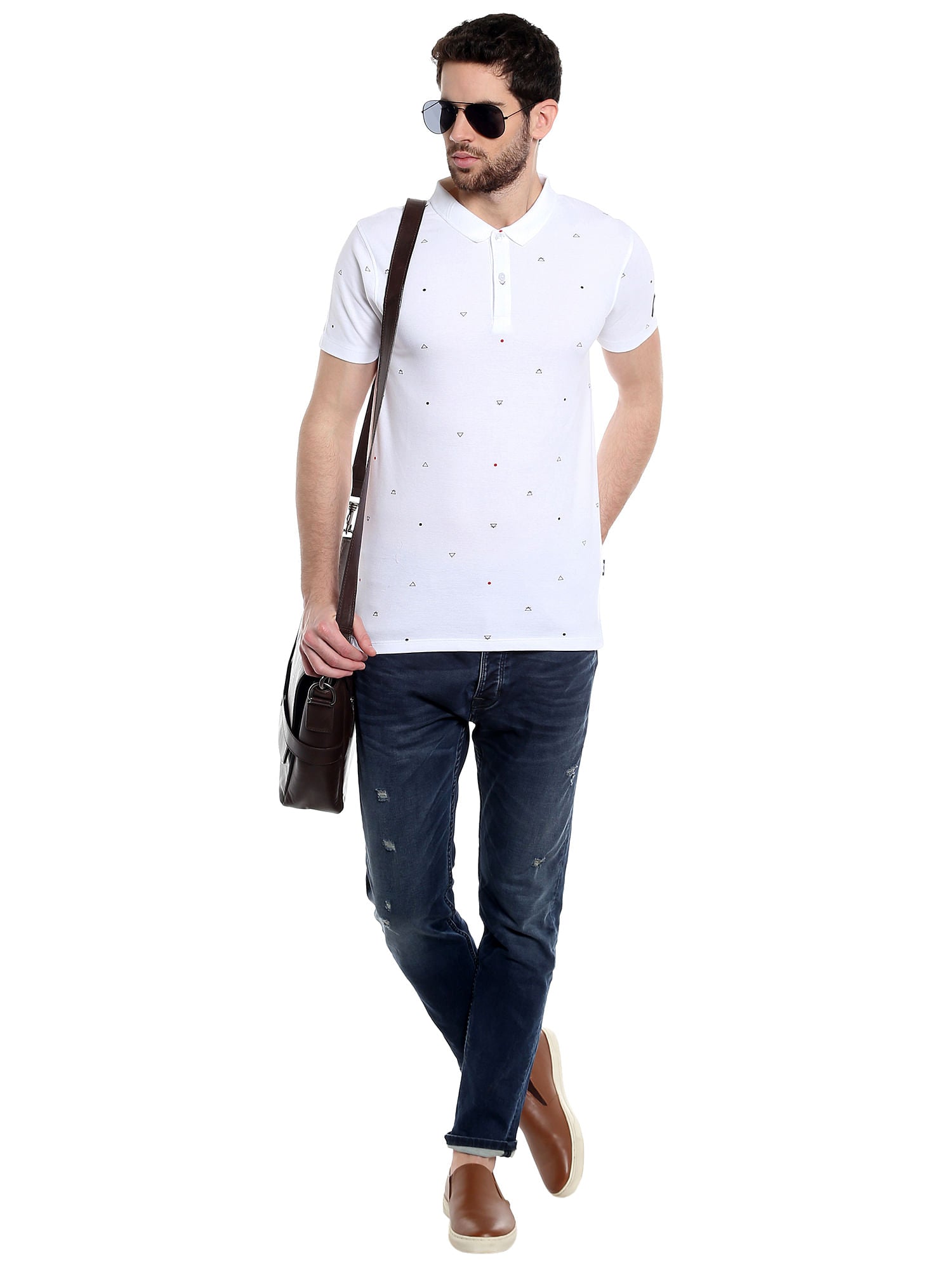 White Printed Polo T-Shirt