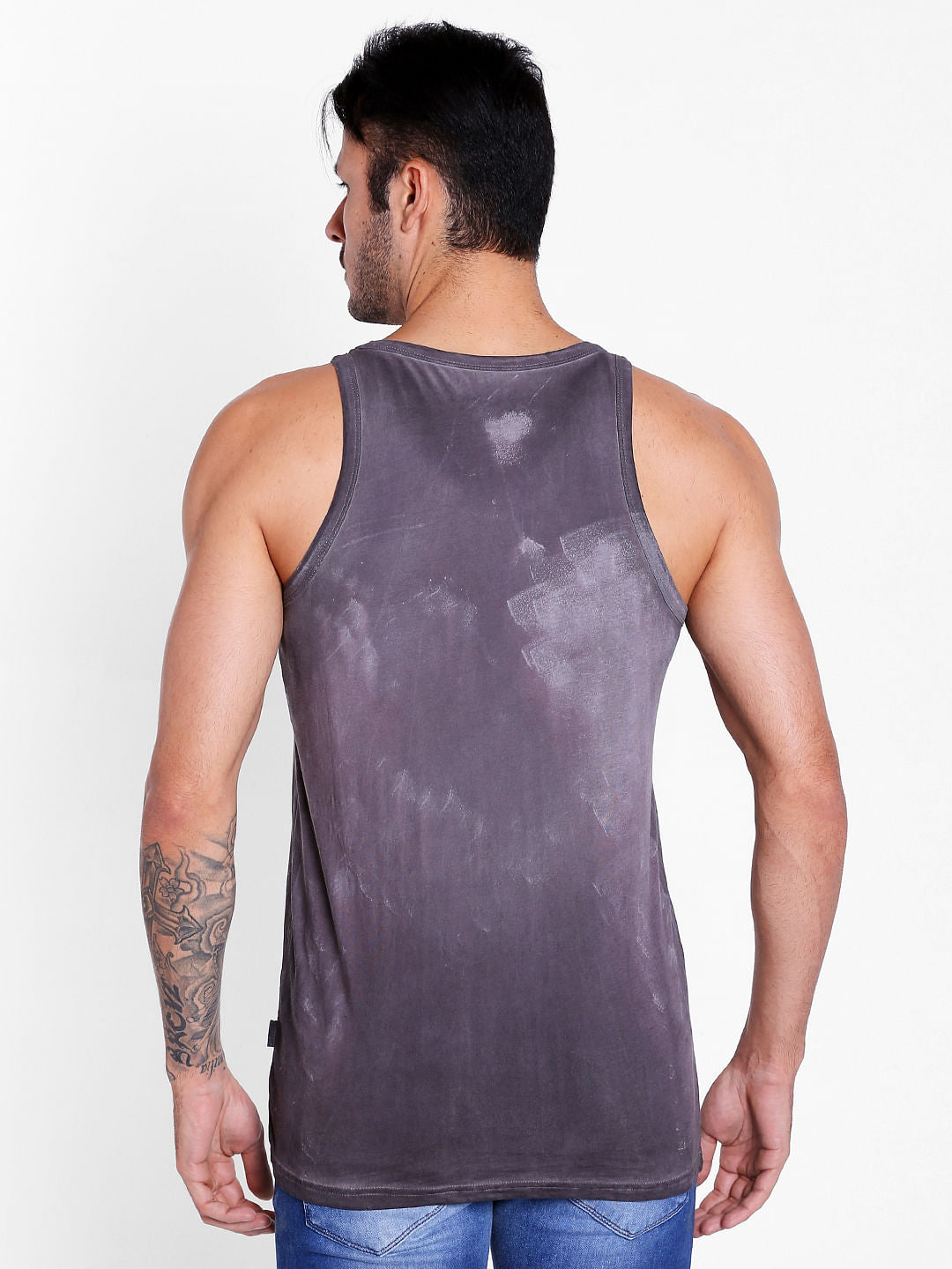 Dark Grey Slogan Print Tank Top