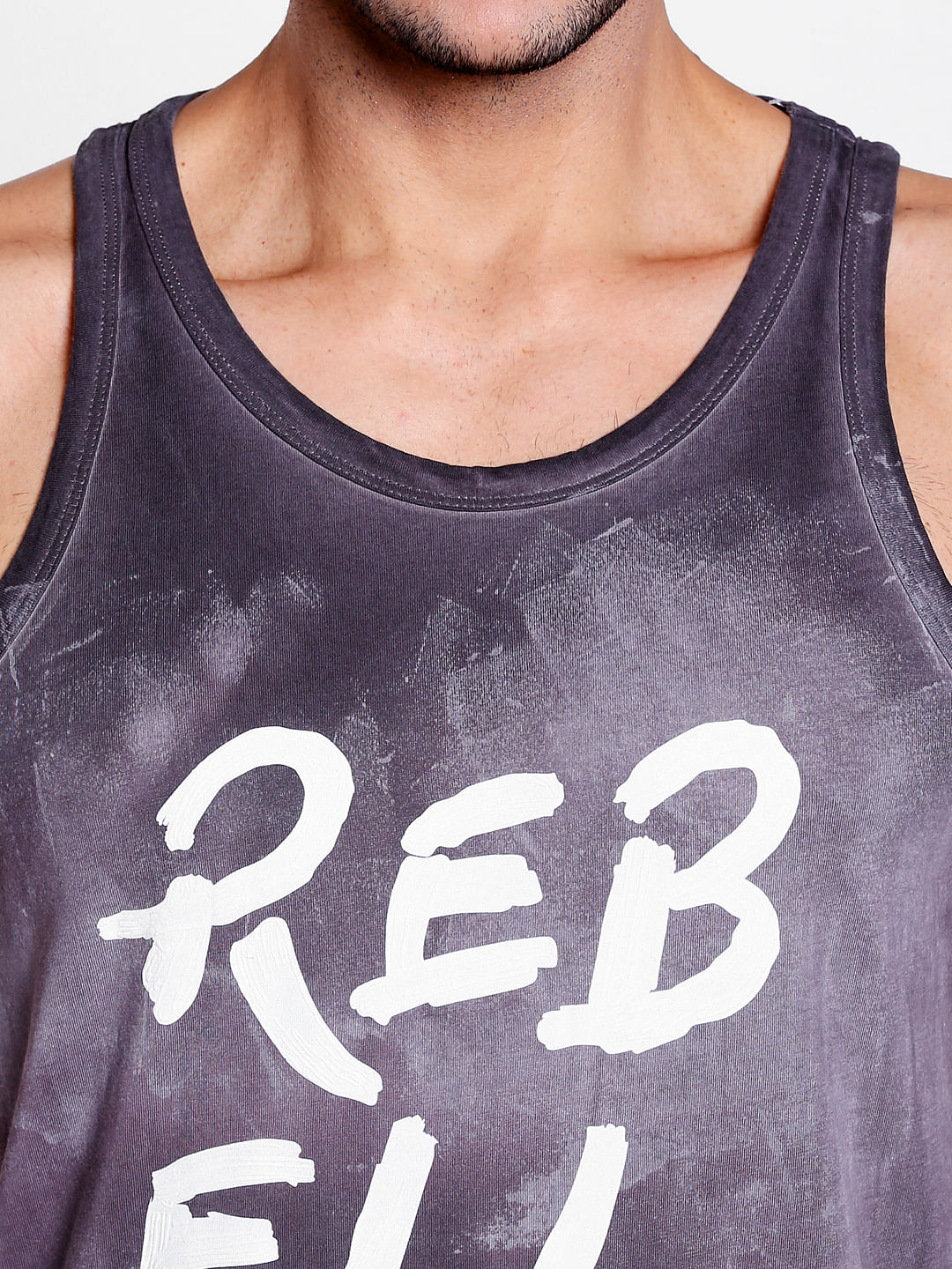 Dark Grey Slogan Print Tank Top
