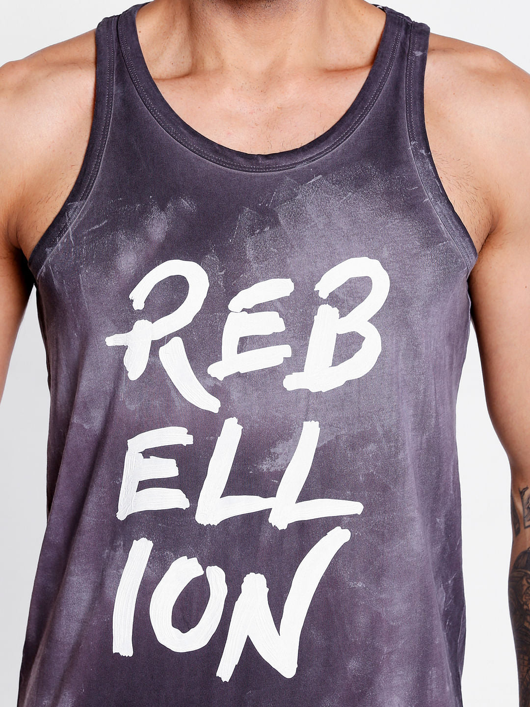 Dark Grey Slogan Print Tank Top