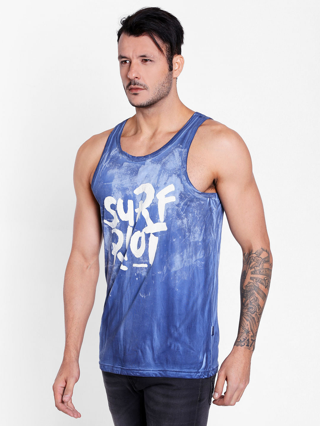 Blue Slogan Print Tank Top