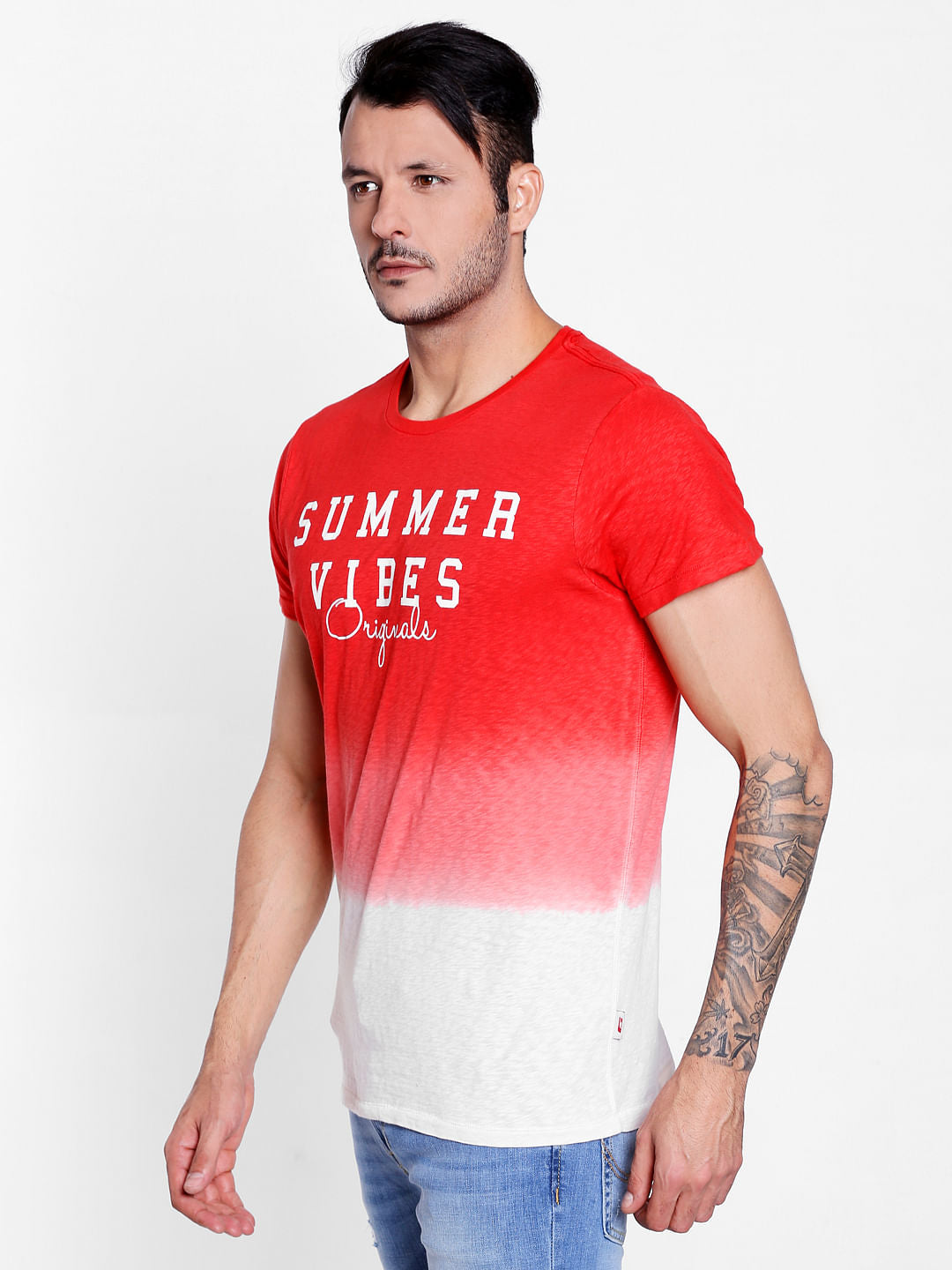 Bright Red Ombre Crew Neck T-Shirt