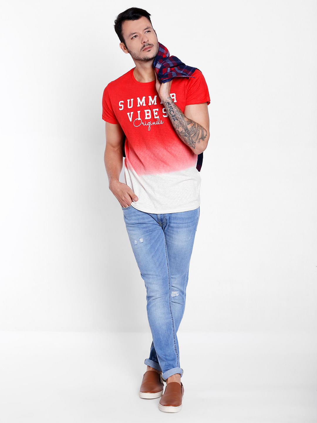 Bright Red Ombre Crew Neck T-Shirt