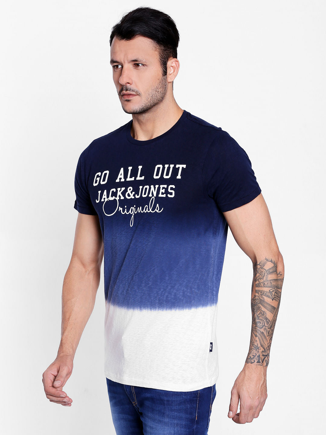 Dark Blue Ombre Crew Neck T-Shirt