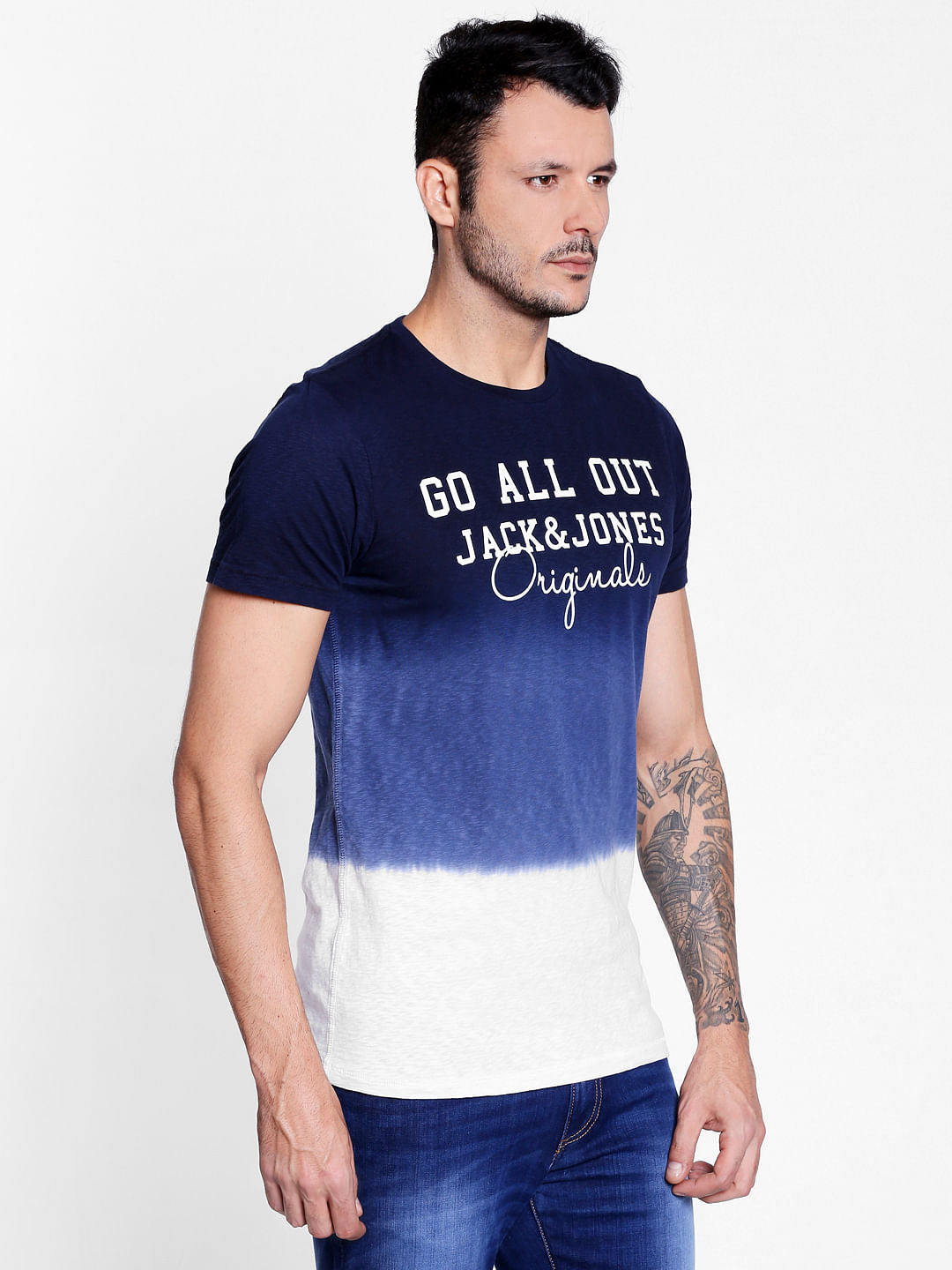 Dark Blue Ombre Crew Neck T-Shirt