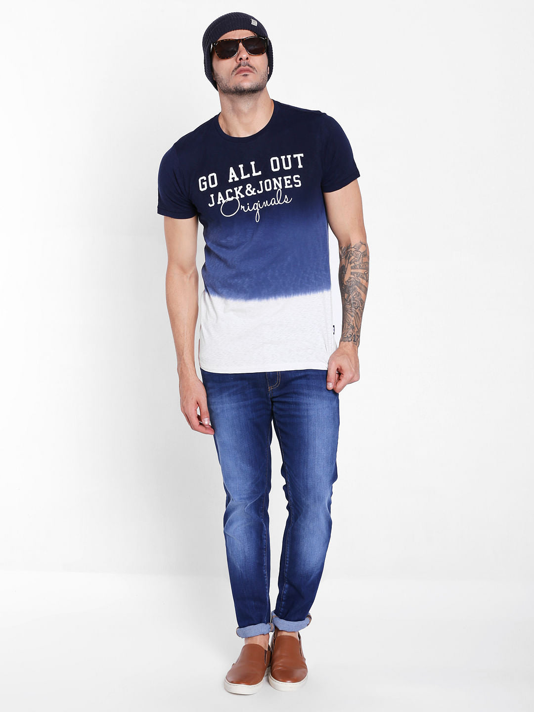 Dark Blue Ombre Crew Neck T-Shirt