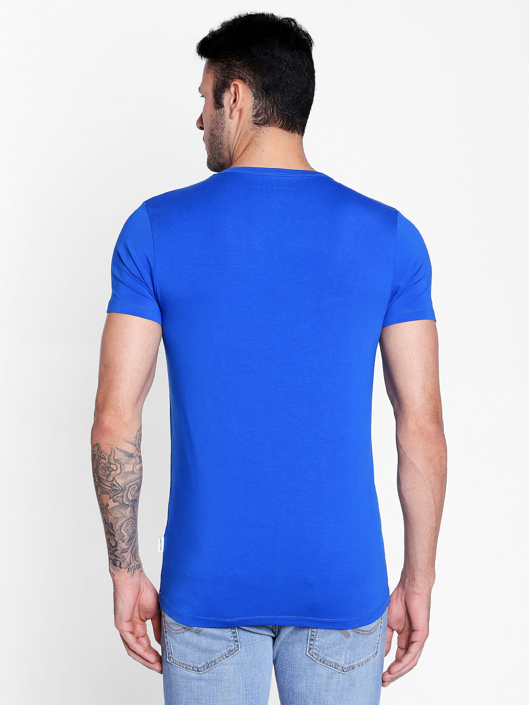 Electric Blue Graphic Print V-Neck T-Shirt