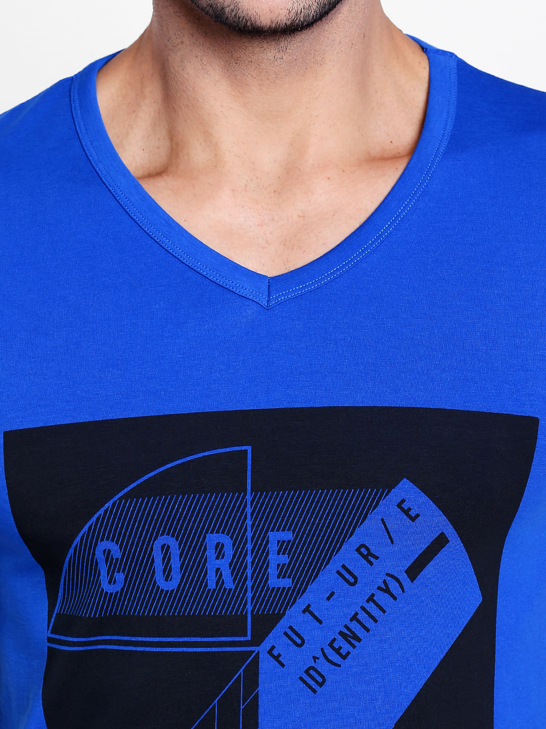 Electric Blue Graphic Print V-Neck T-Shirt