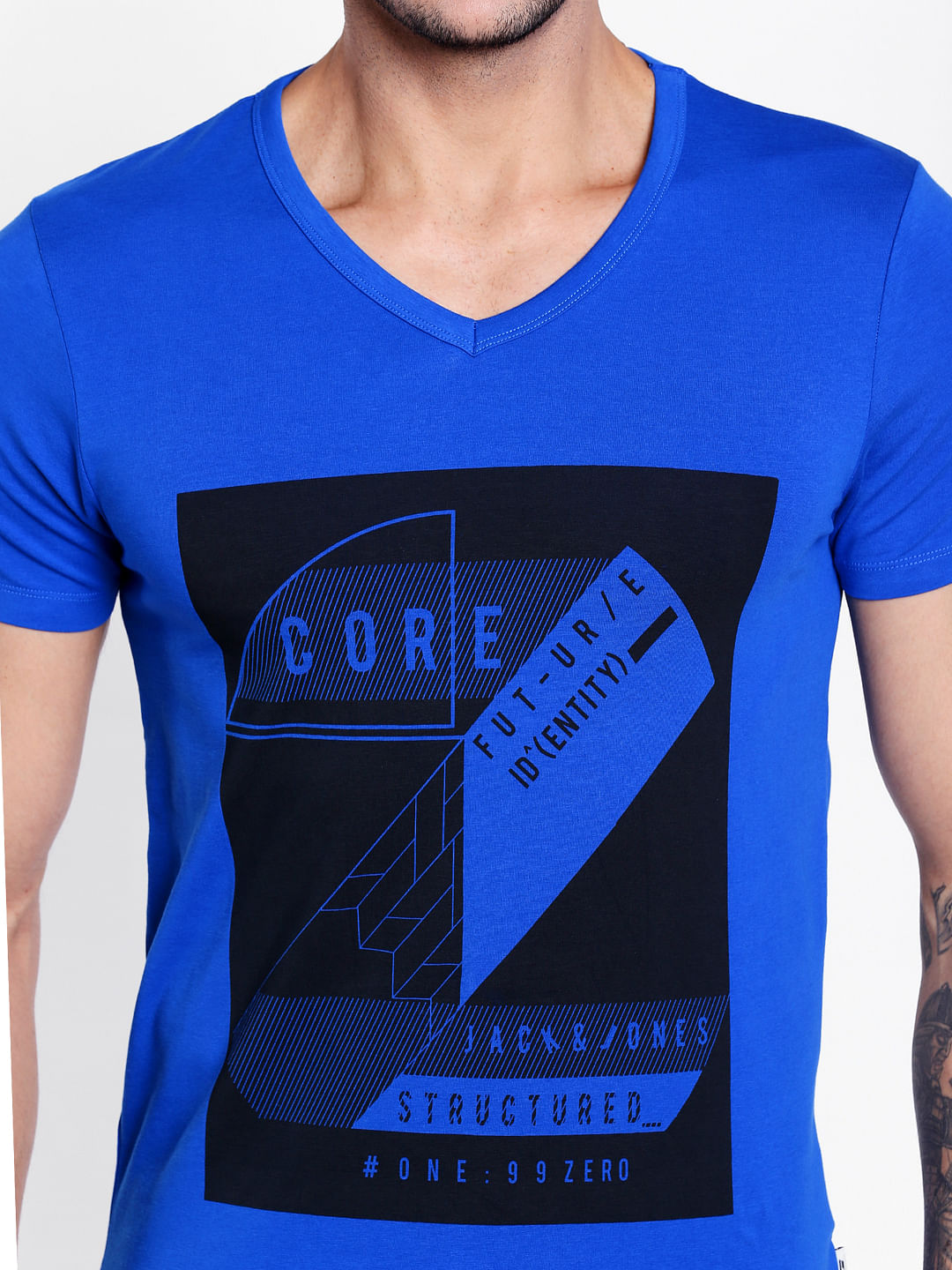 Electric Blue Graphic Print V-Neck T-Shirt