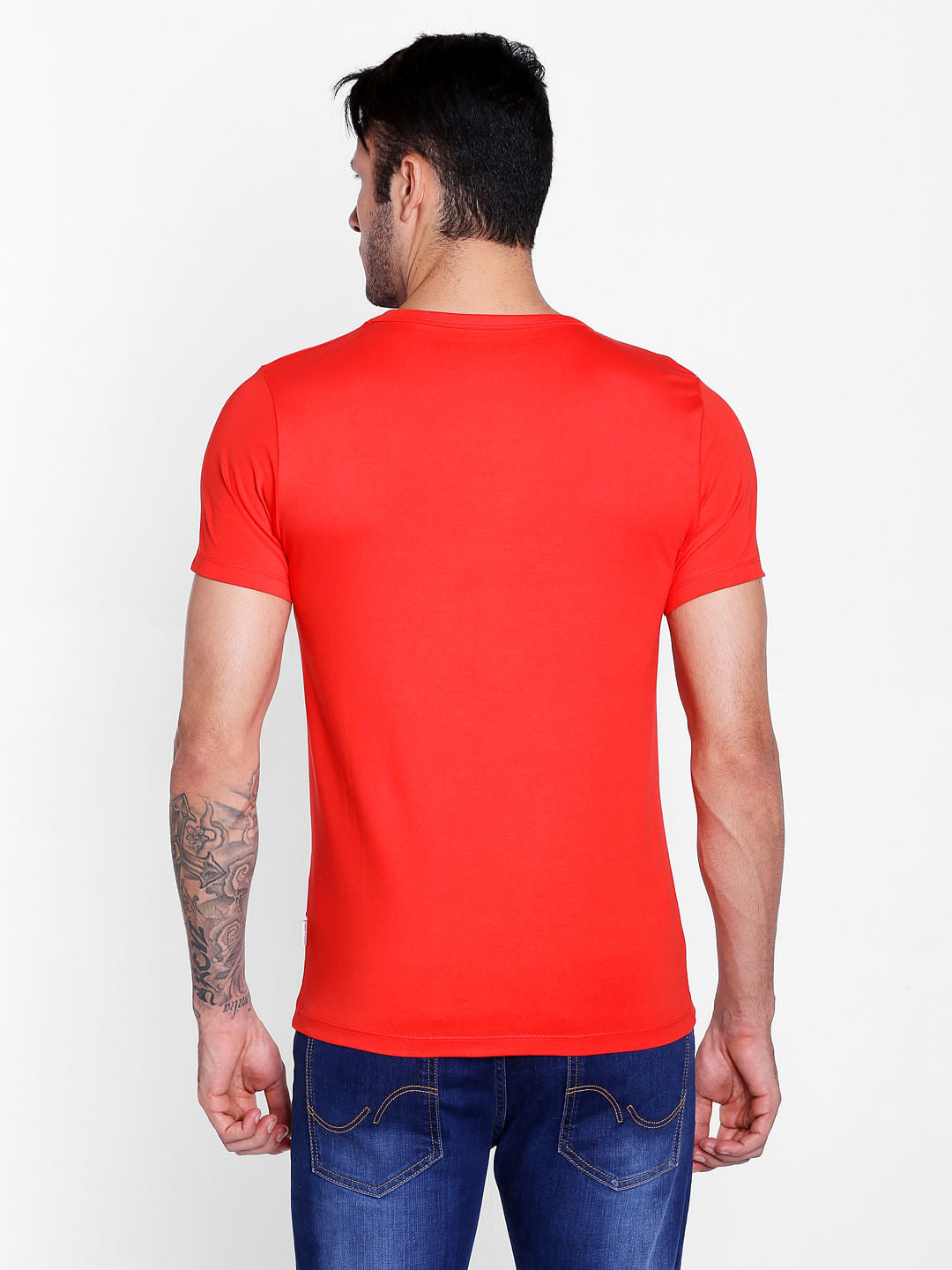 Bright Red Graphic Print V-Neck T-Shirt