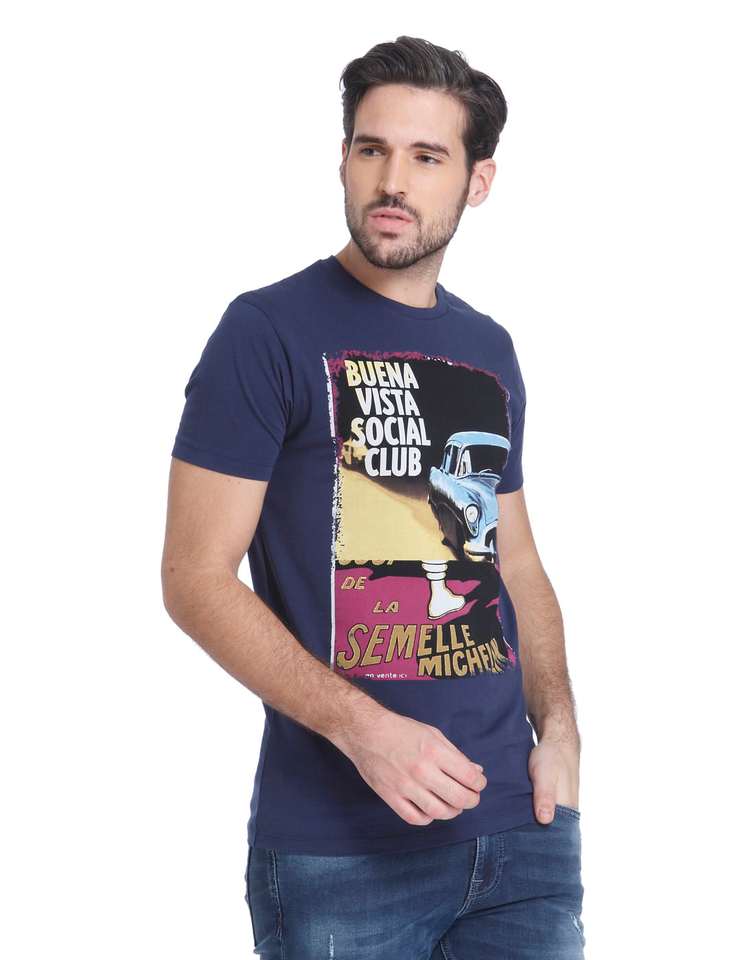 Blue Graphic Print Crew Neck T-Shirt