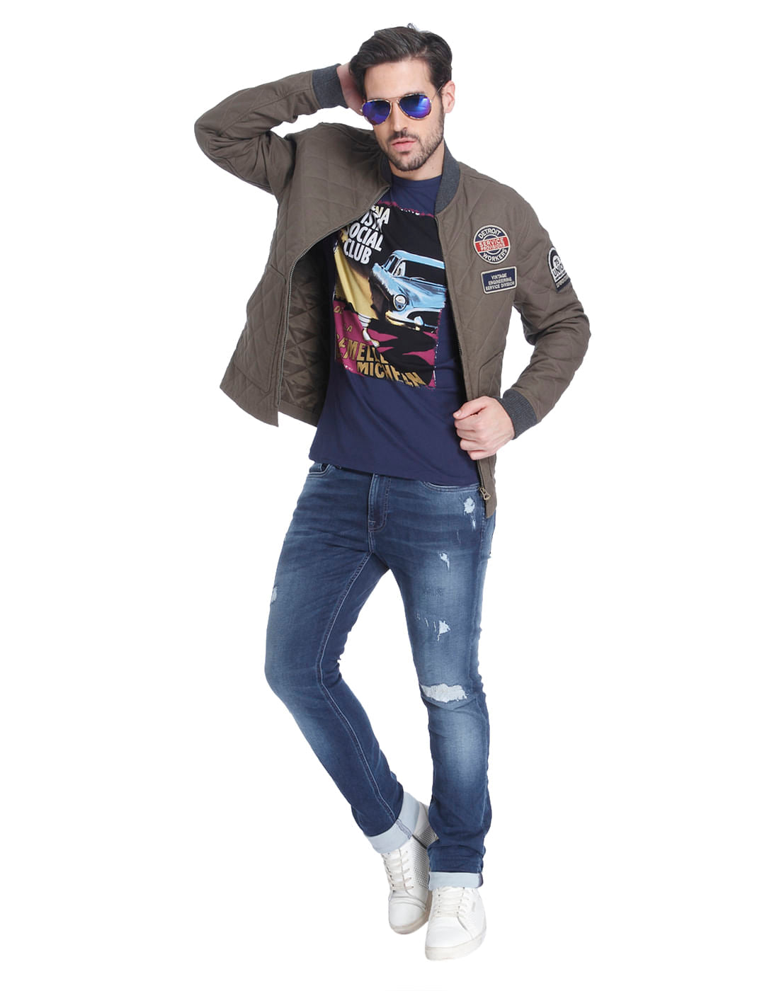 Blue Graphic Print Crew Neck T-Shirt