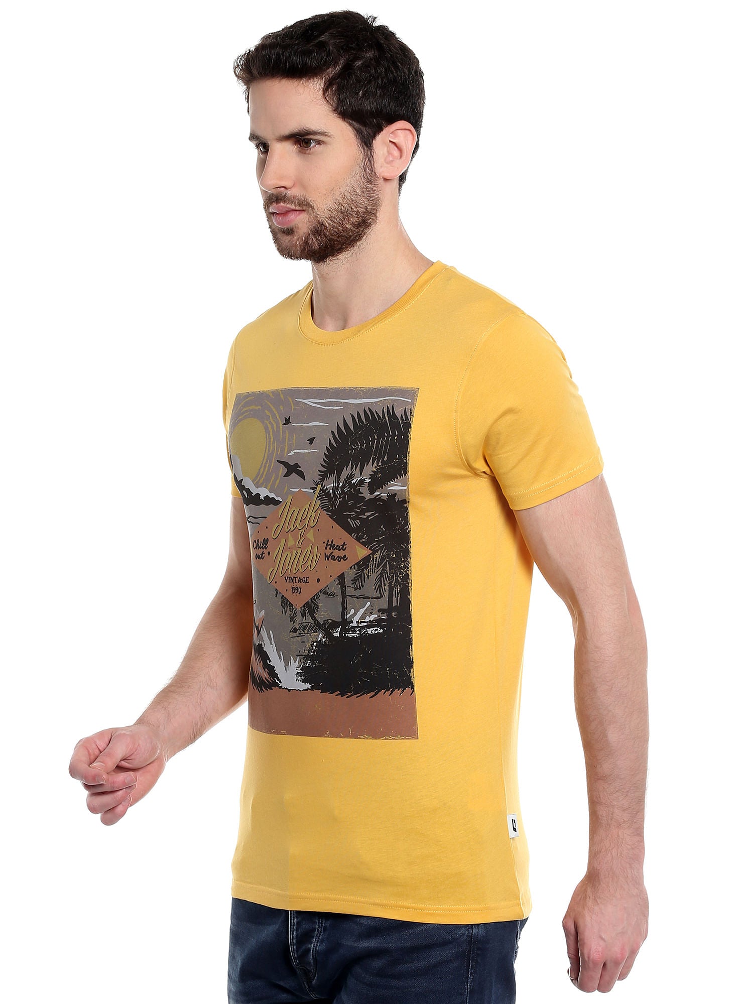 Yellow Graphic Print Slim Fit T-Shirt