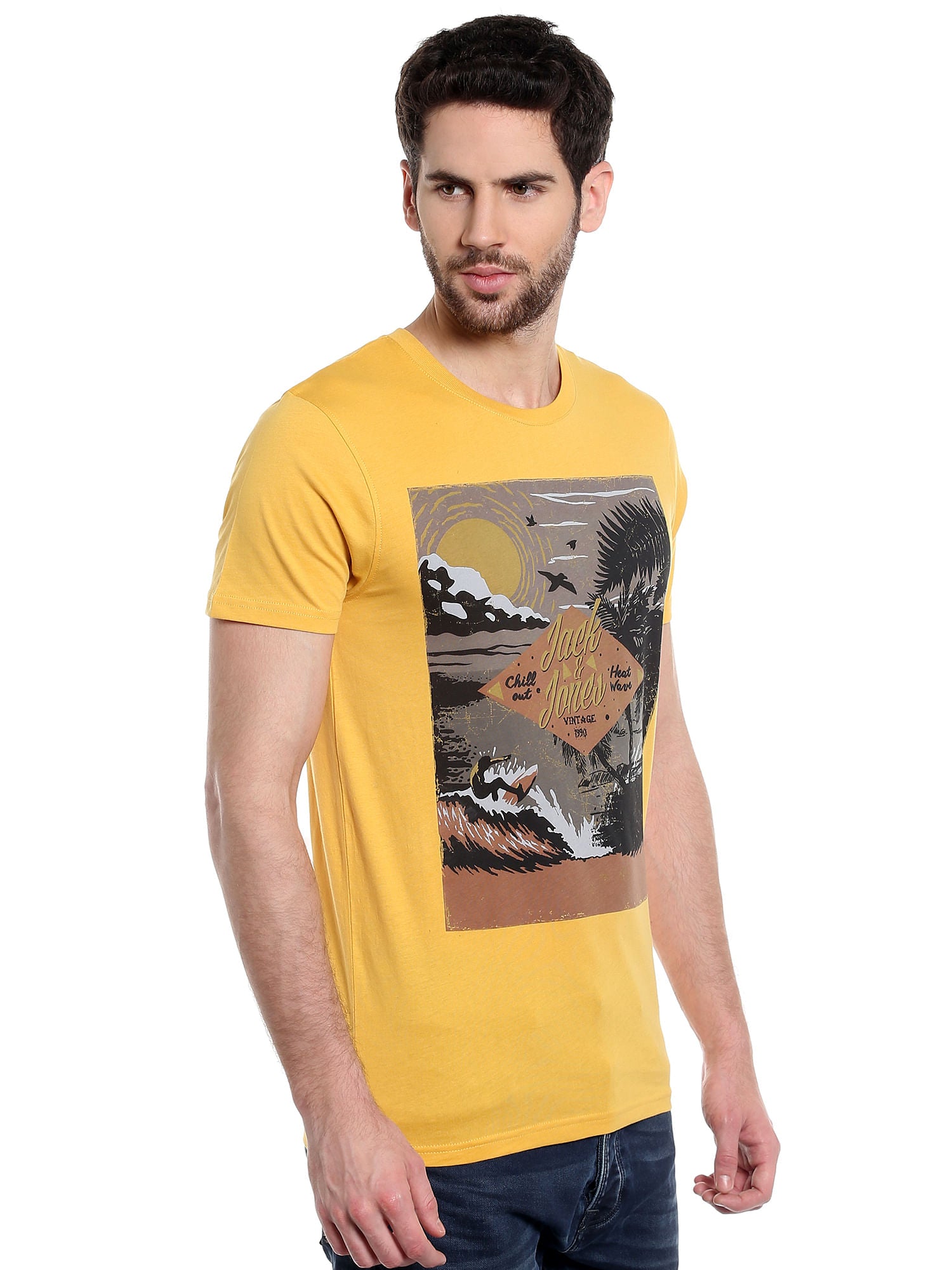 Yellow Graphic Print Slim Fit T-Shirt