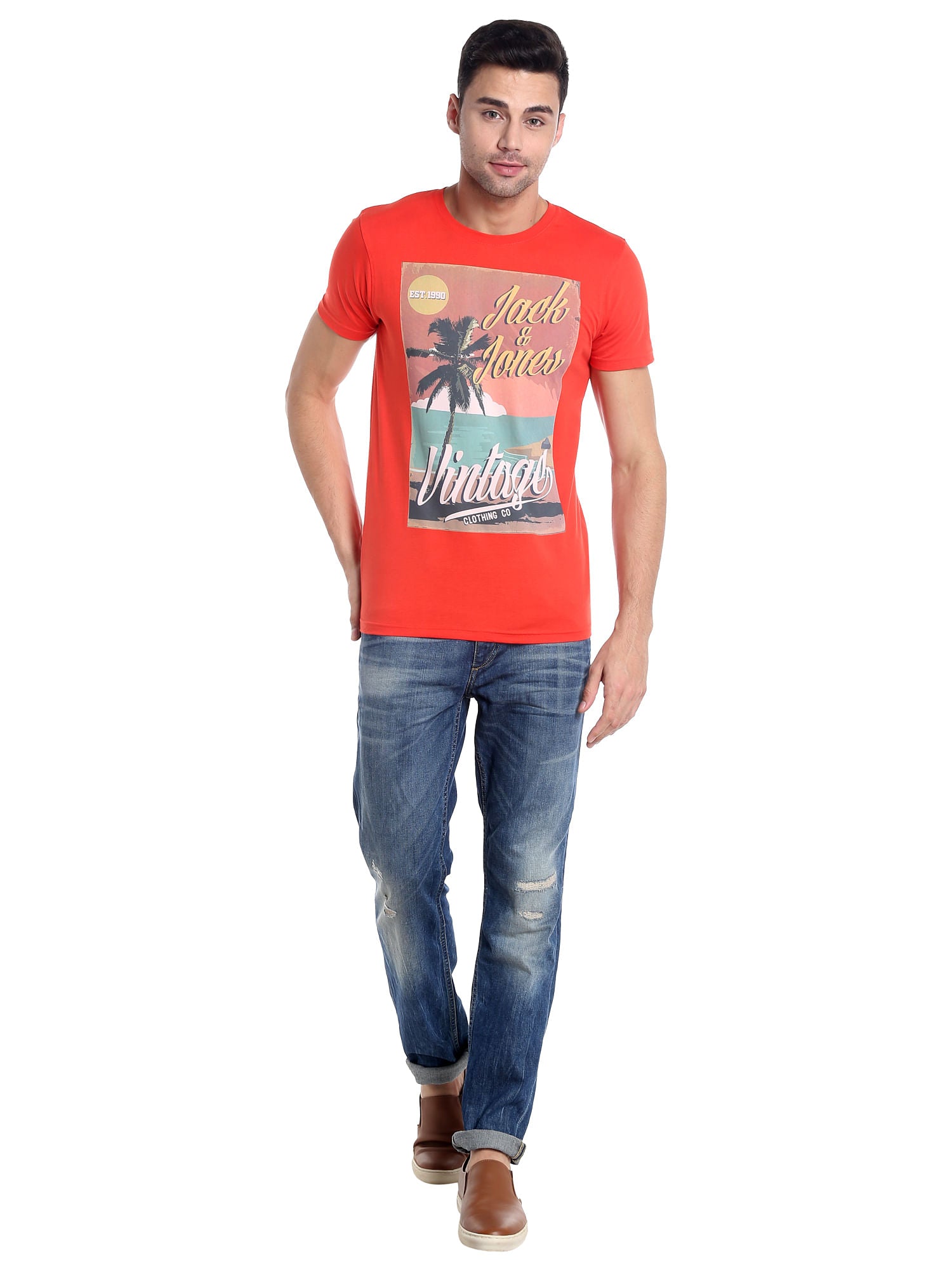 Orange Graphic Print Slim Fit T-Shirt