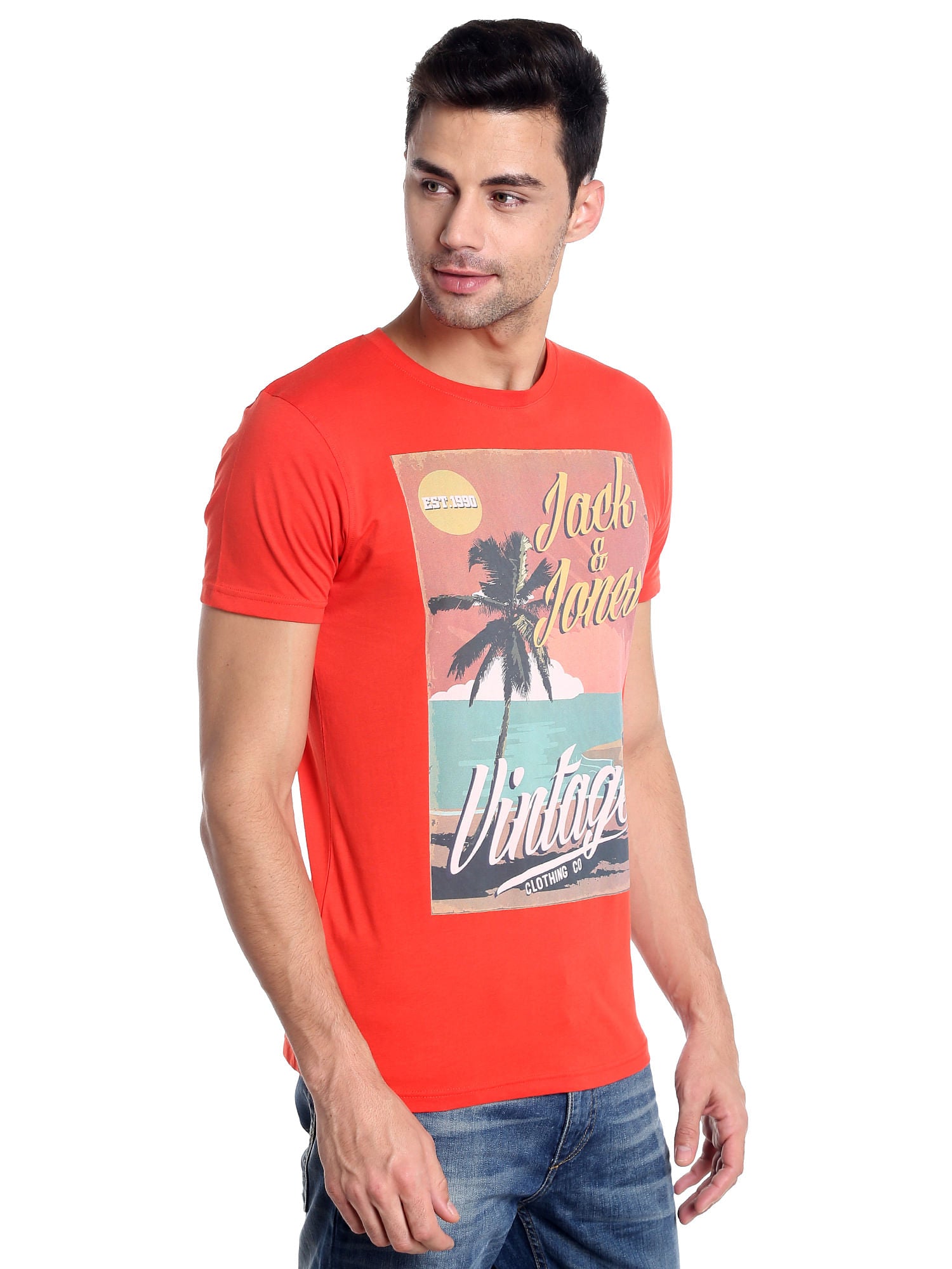 Orange Graphic Print Slim Fit T-Shirt