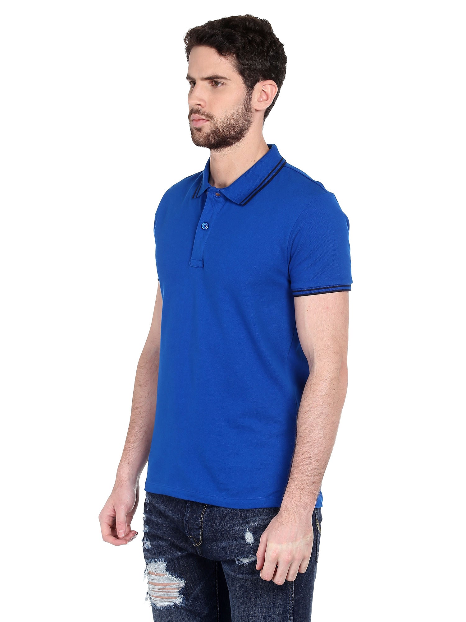 Electric Blue Logo Print Polo T-Shirt
