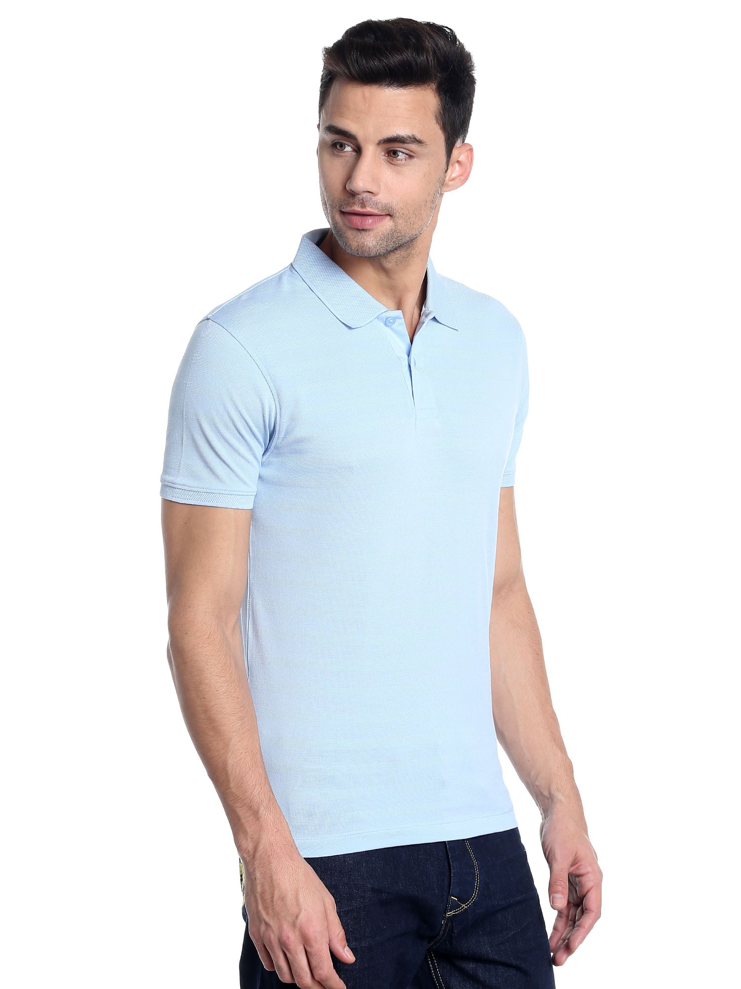 Light Blue Striped Polo T-Shirt