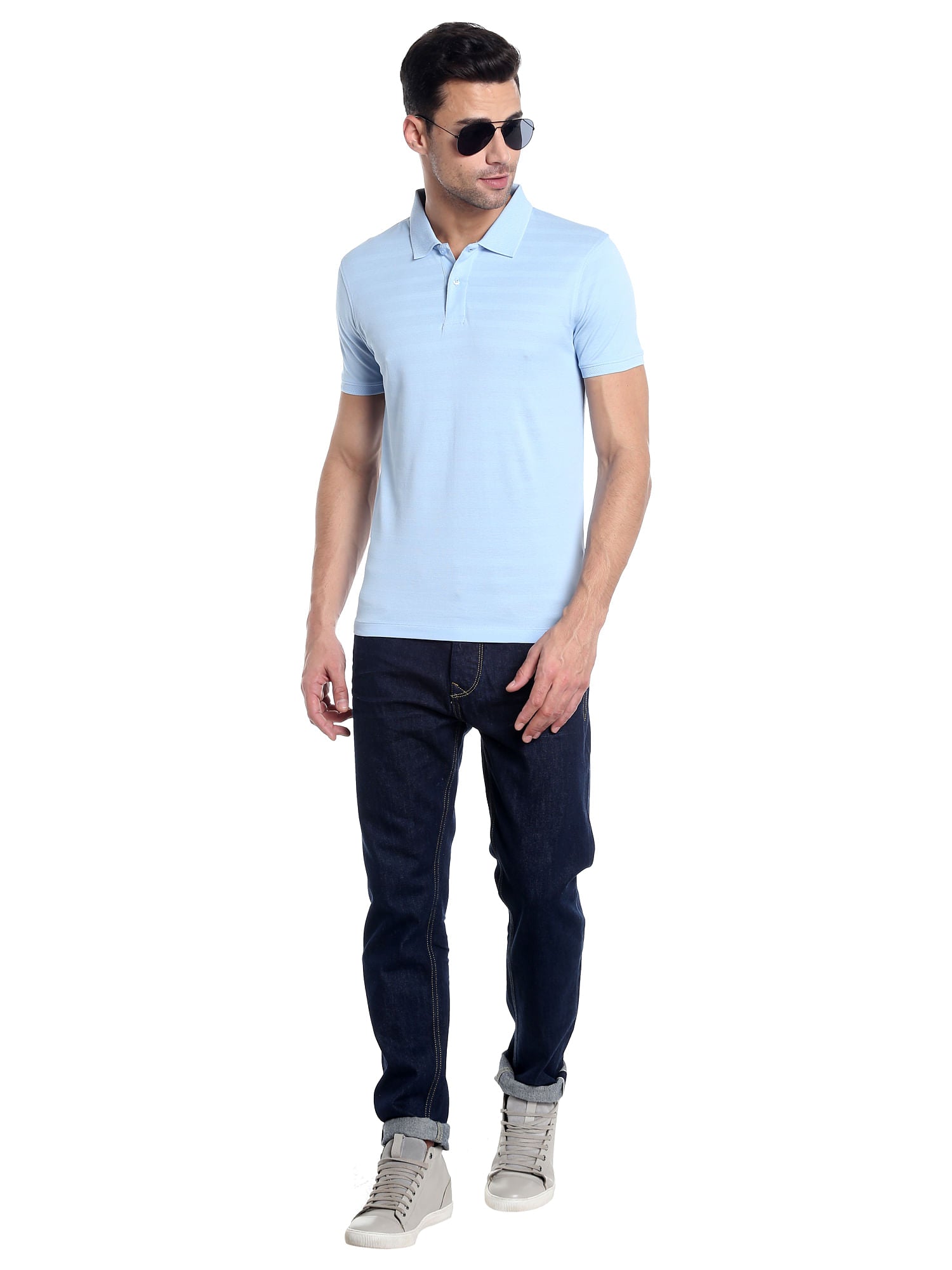 Light Blue Striped Polo T-Shirt