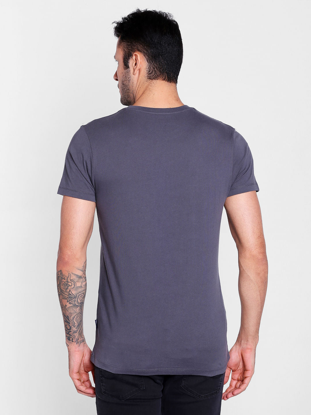 Dark Grey Graphic Print Crew Neck T-Shirt