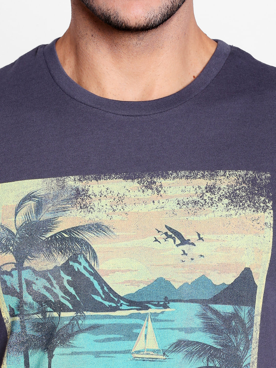 Dark Grey Graphic Print Crew Neck T-Shirt