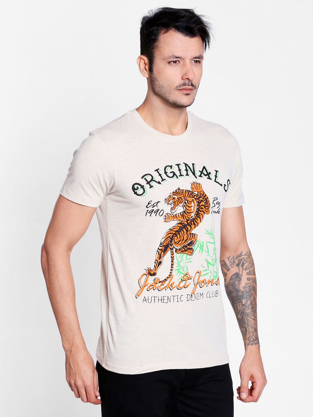 Off White Tiger Print Crew Neck T-Shirt