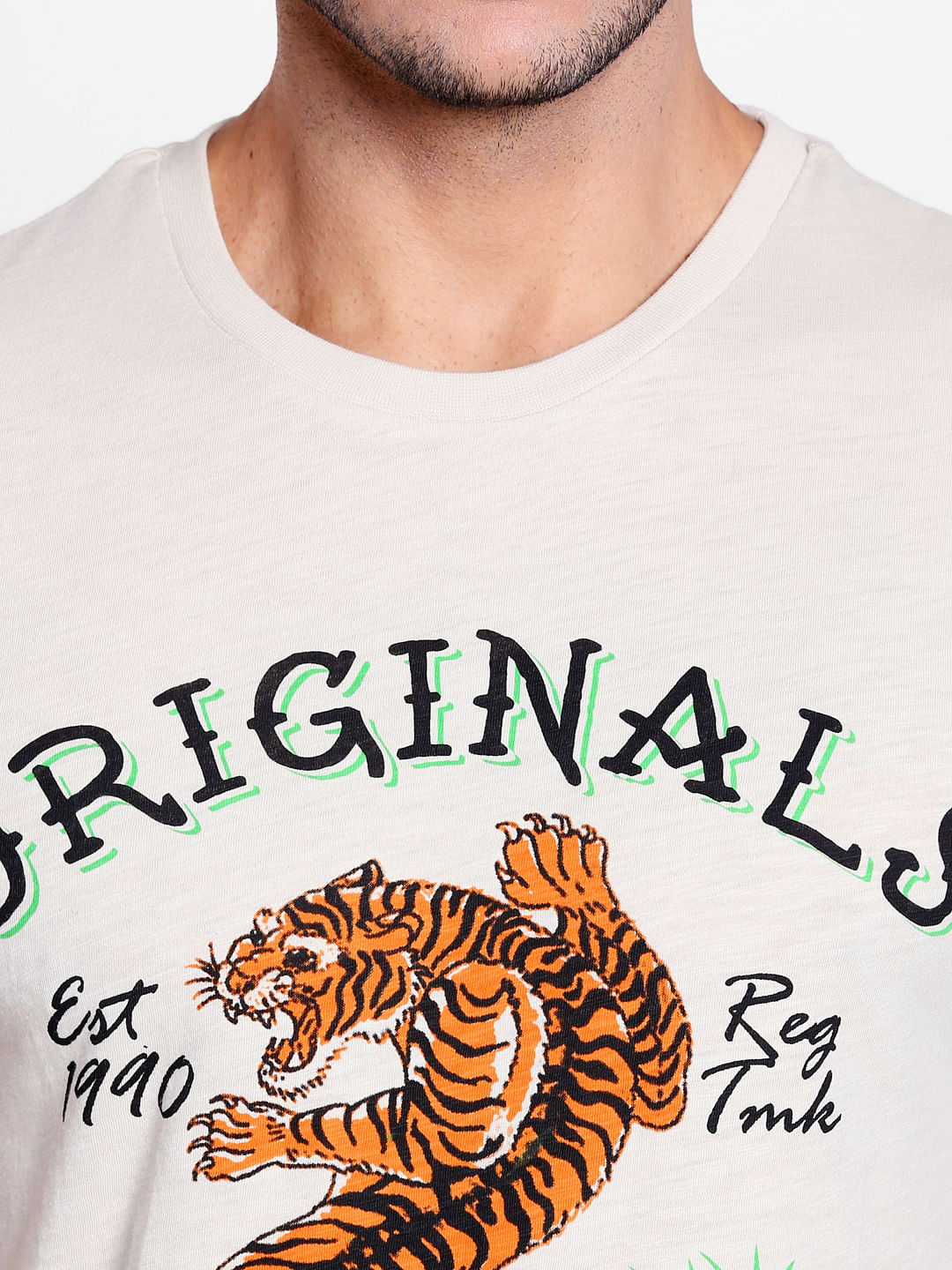 Off White Tiger Print Crew Neck T-Shirt