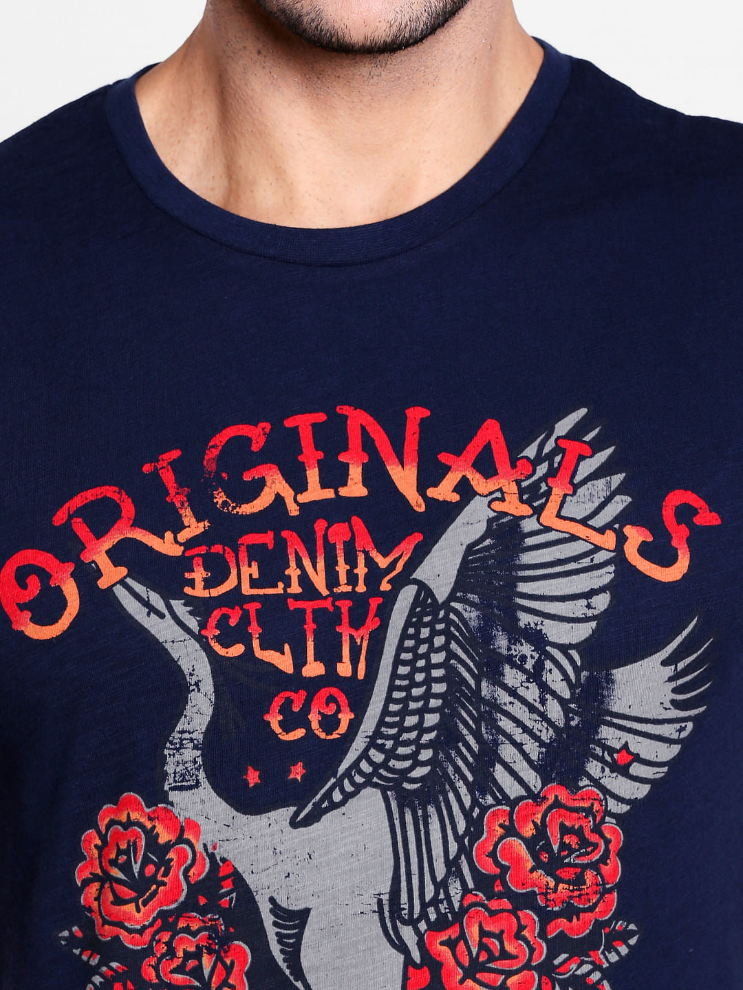 Dark Blue Graphic Print Crew Neck T-Shirt