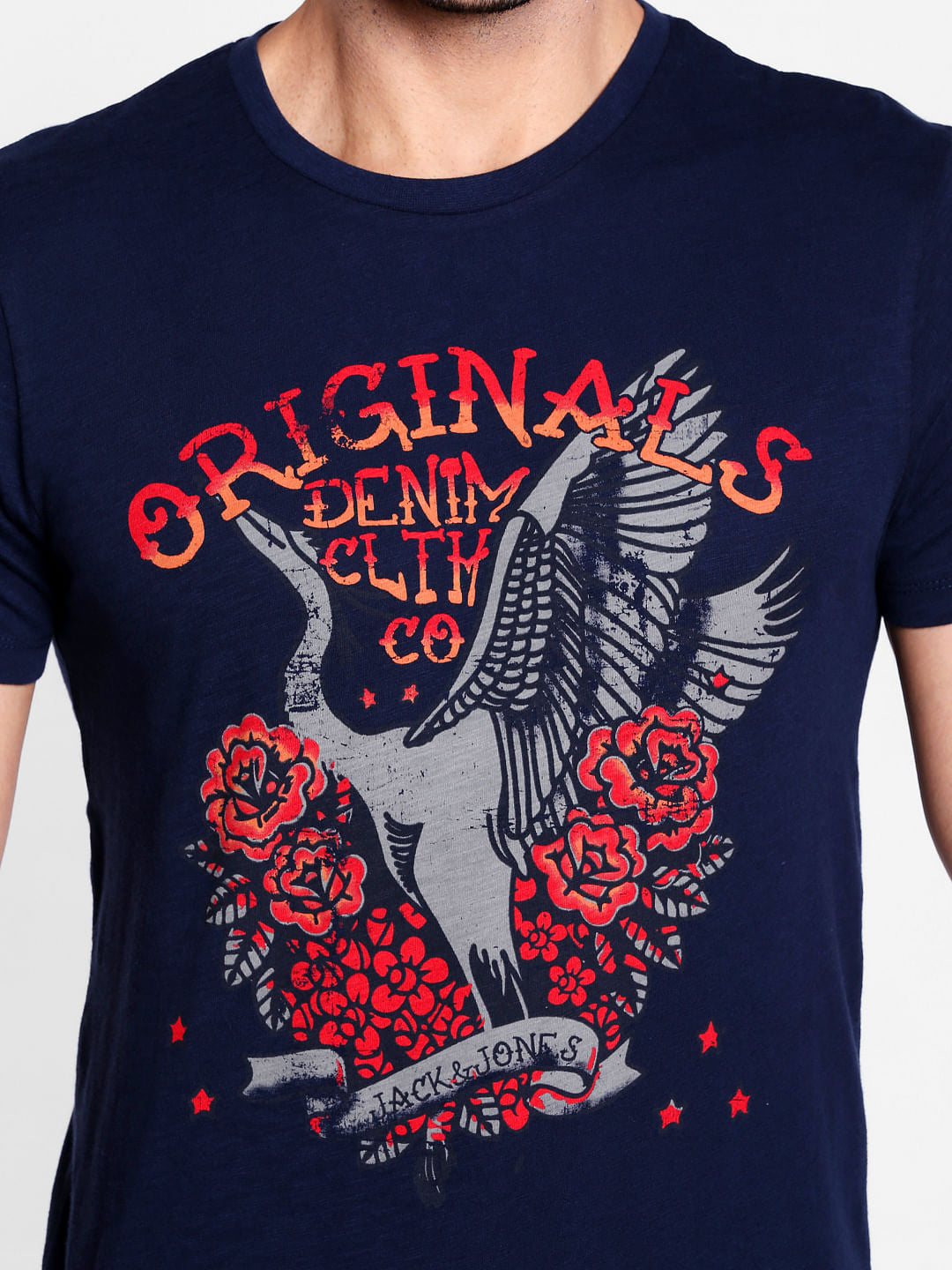 Dark Blue Graphic Print Crew Neck T-Shirt