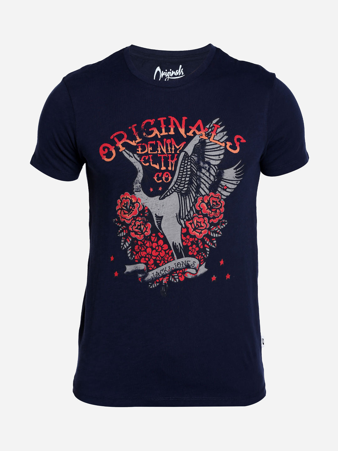 Dark Blue Graphic Print Crew Neck T-Shirt