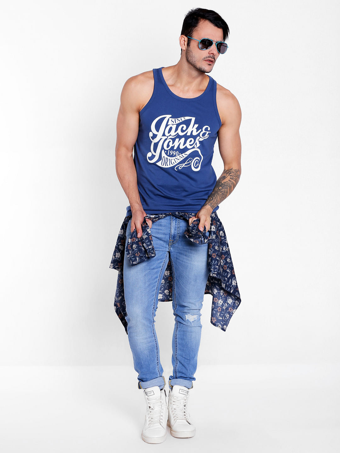Blue Graphic Print Tank Top